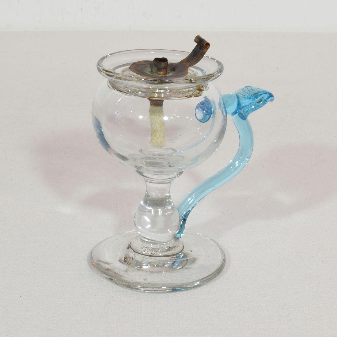 19th Century French Glass Weavers Oil Lamp For Sale 5