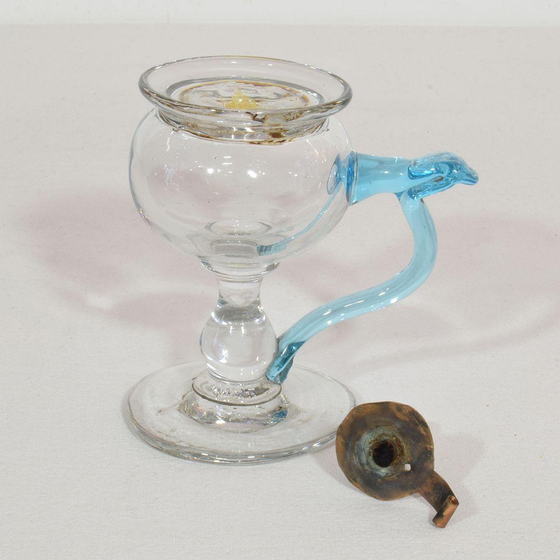 19th Century French Glass Weavers Oil Lamp For Sale 6
