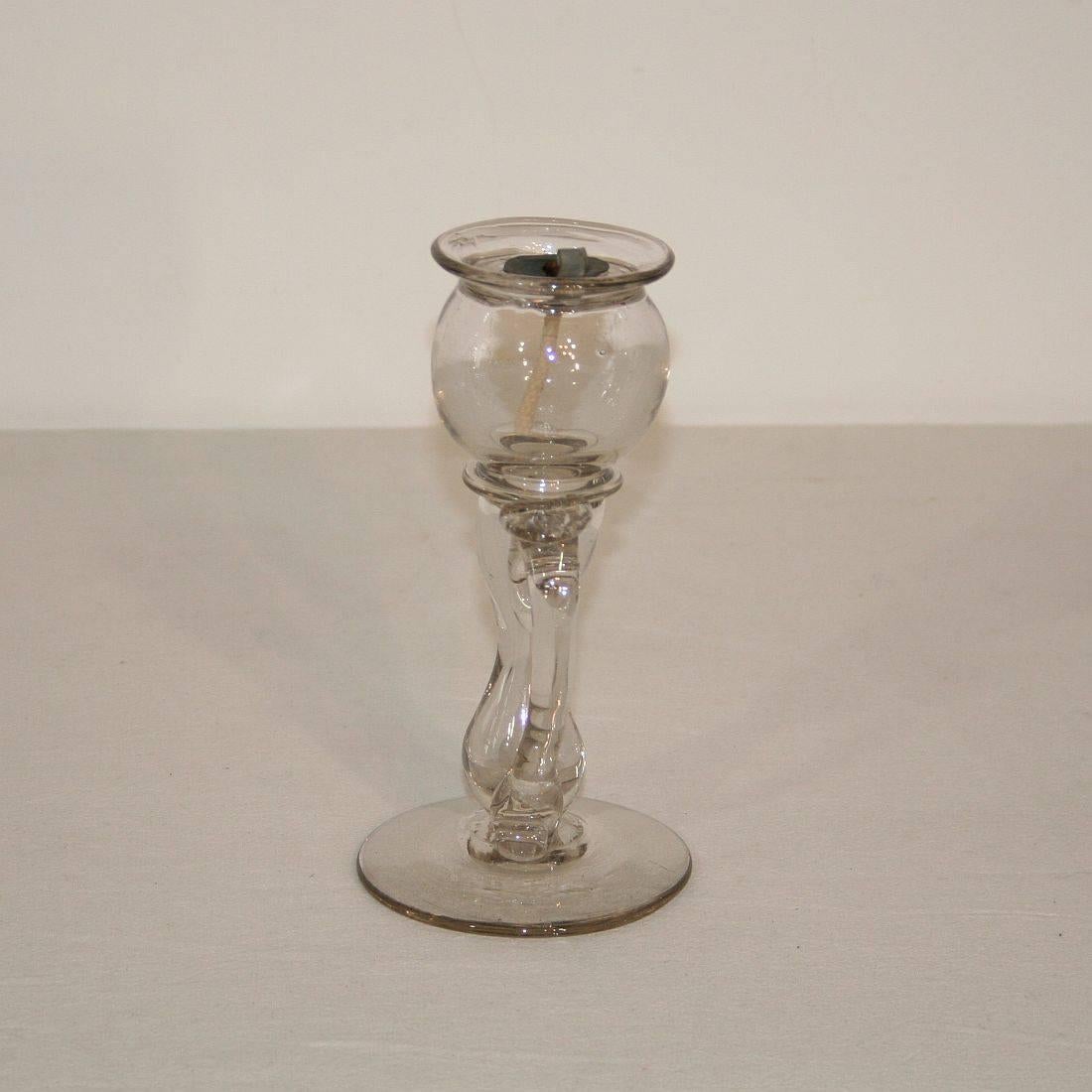 Hand-Crafted 19th Century French Glass Weavers Oil Lamp