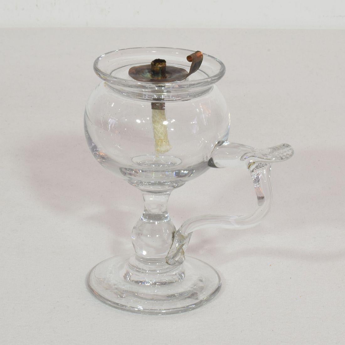 Hand-Crafted 19th Century French Glass Weavers Oil Lamp
