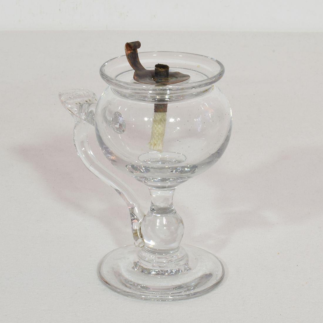 19th Century French Glass Weavers Oil Lamp 3