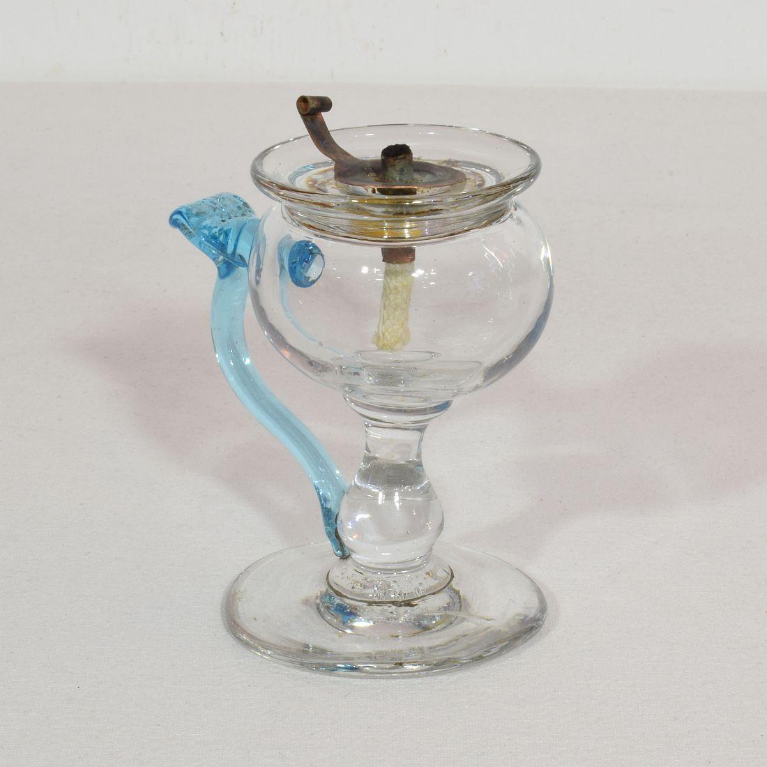 19th Century French Glass Weavers Oil Lamp For Sale 3