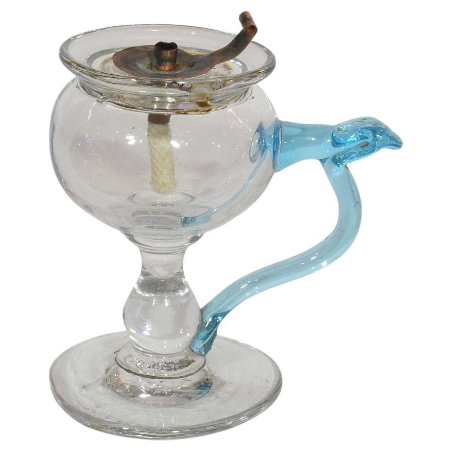 19th Century French Glass Weavers Oil Lamp