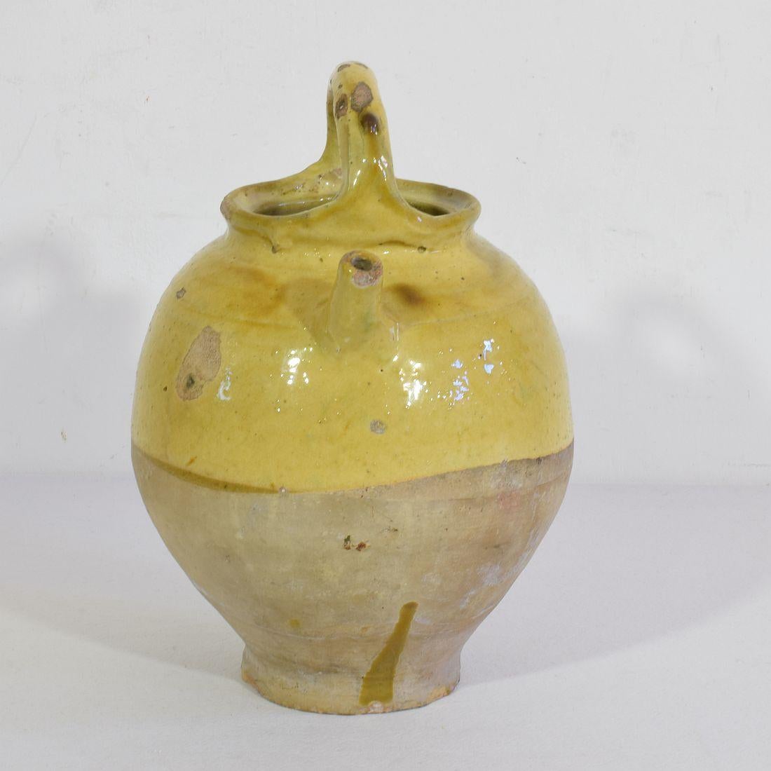 19th Century, French, Glazed Ceramic Jug or Water Cruche In Good Condition For Sale In Buisson, FR