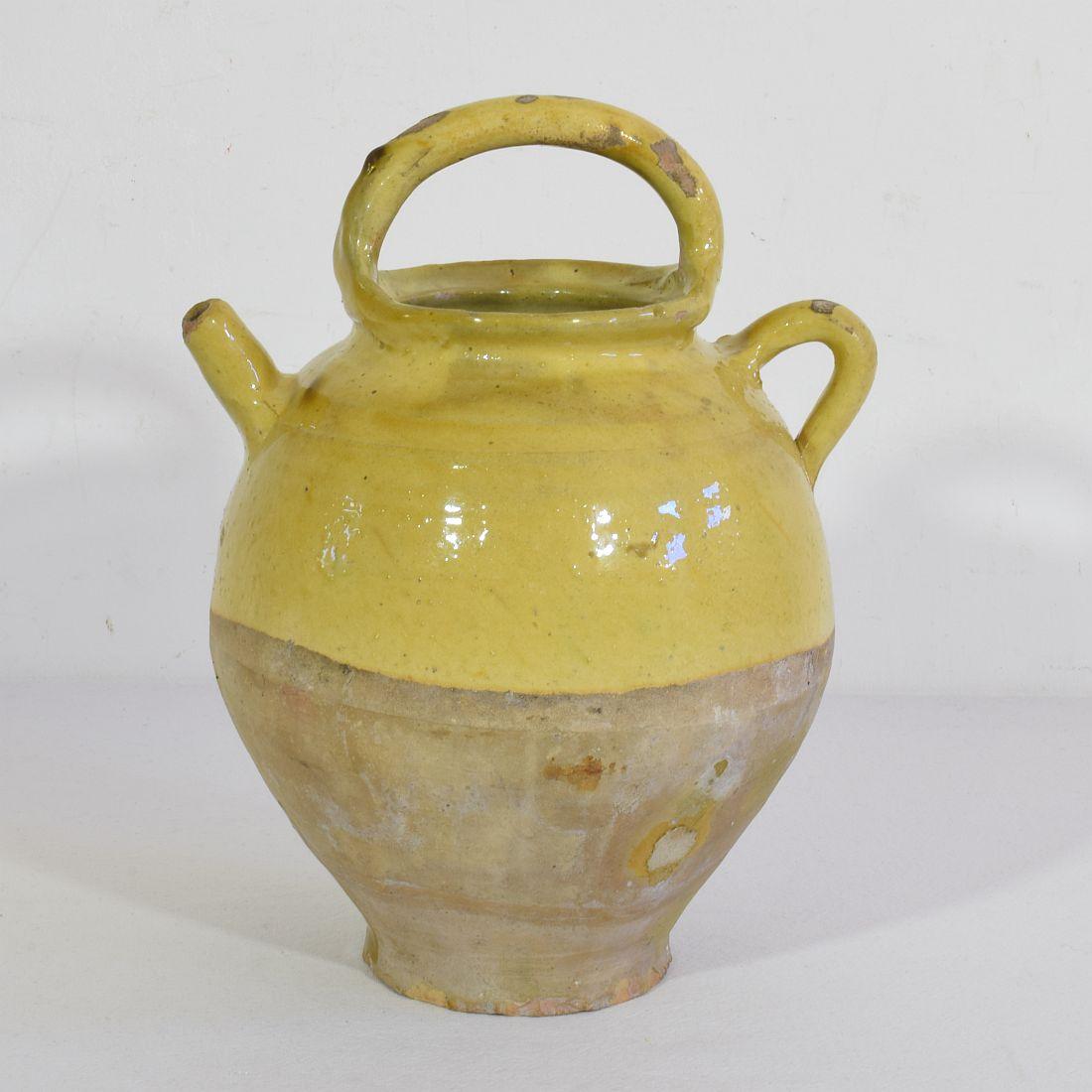 19th Century, French, Glazed Ceramic Jug or Water Cruche For Sale 1