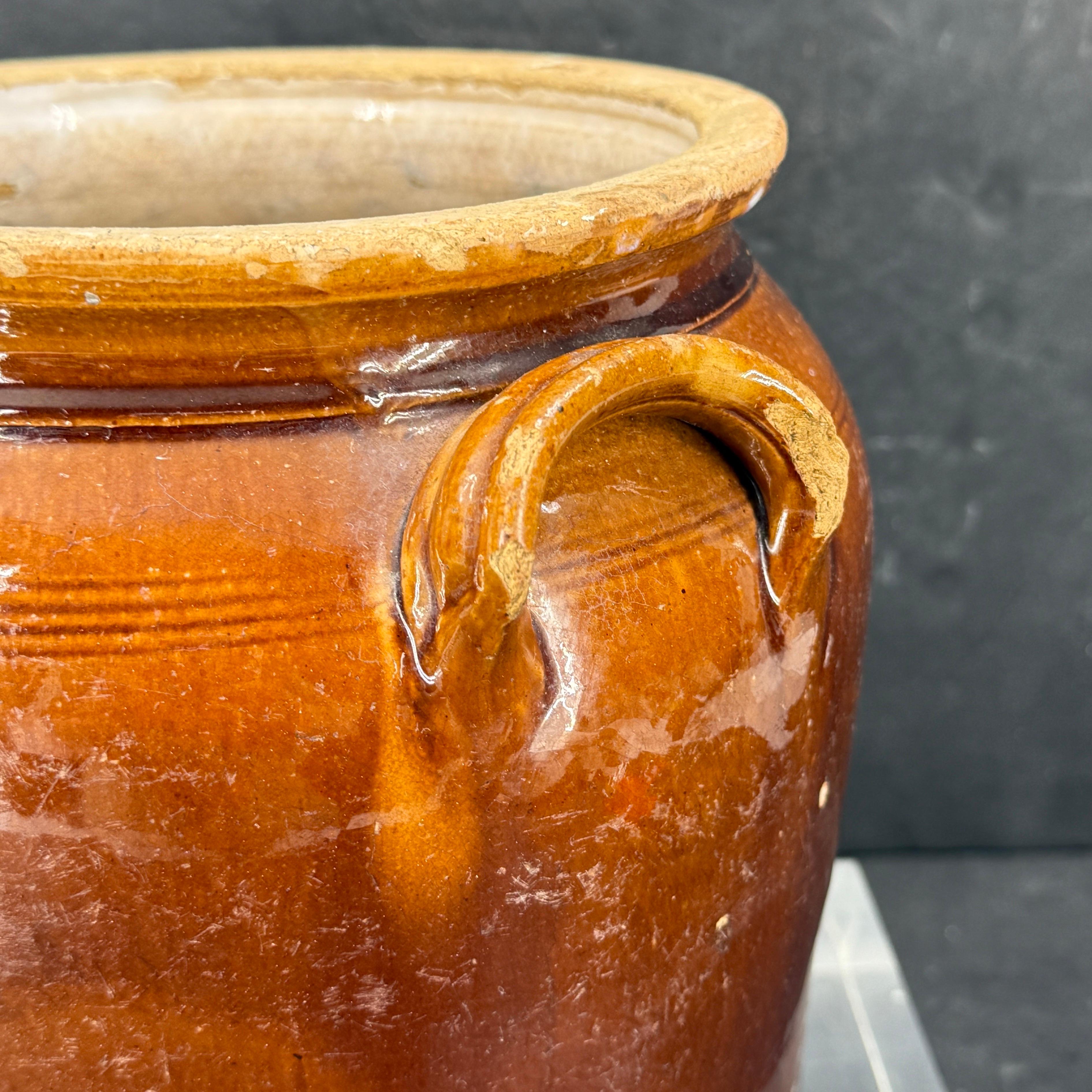 19. Jahrhundert Französisch glasiert Confit Steingut braun Topf im Angebot 4