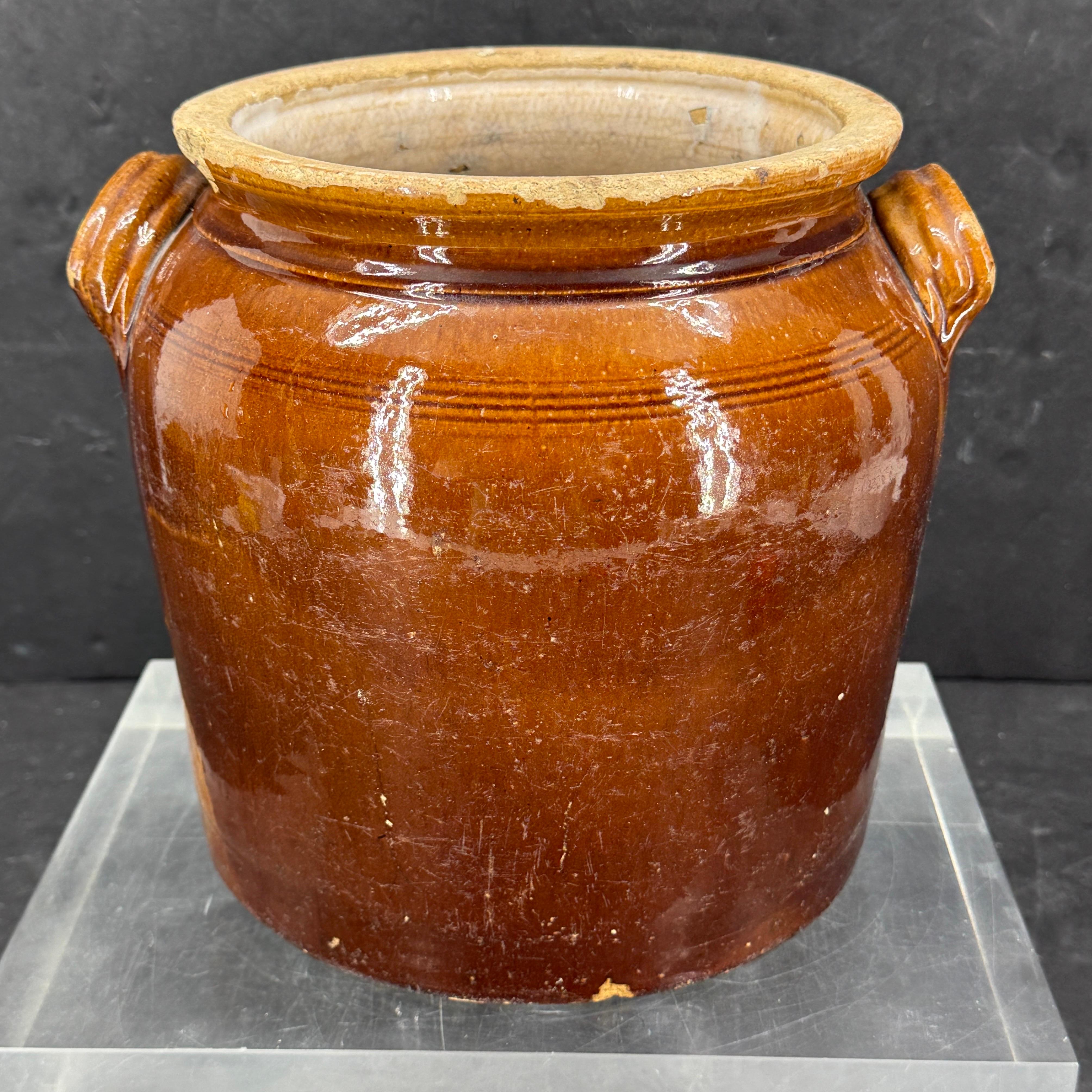 19. Jahrhundert Französisch glasiert Confit Steingut braun Topf im Angebot 8