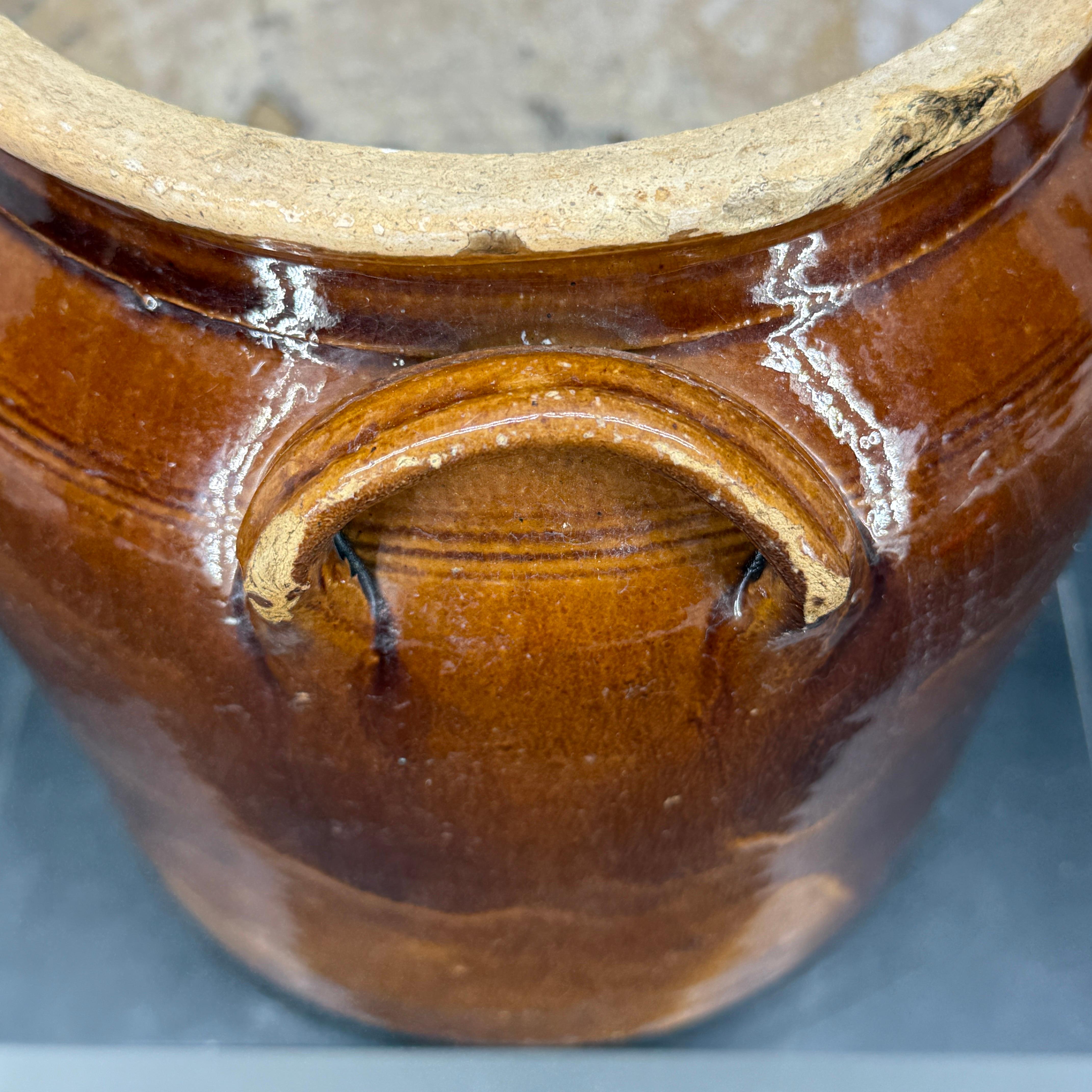 19. Jahrhundert Französisch glasiert Confit Steingut braun Topf (Töpferwaren) im Angebot