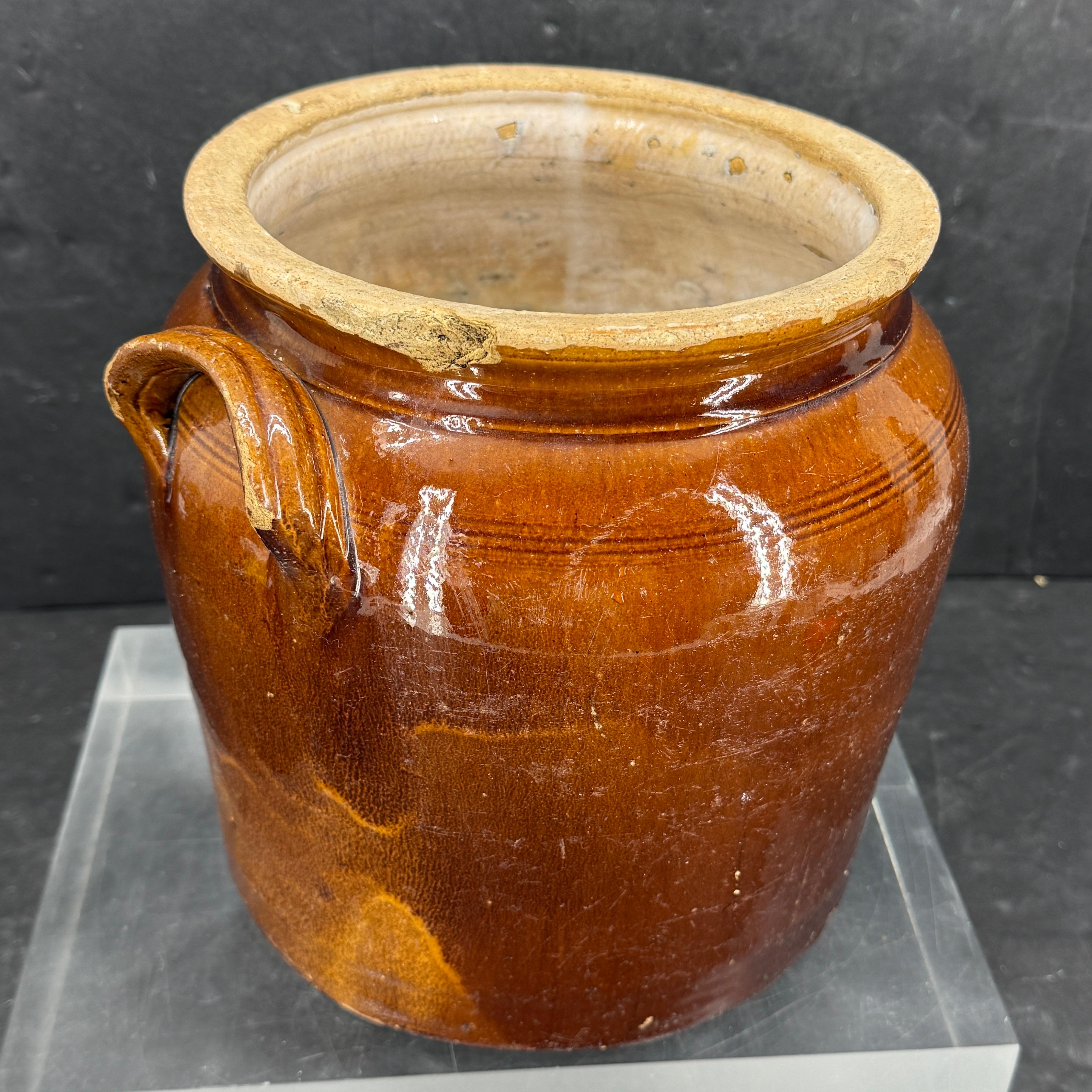 19. Jahrhundert Französisch glasiert Confit Steingut braun Topf im Angebot 1