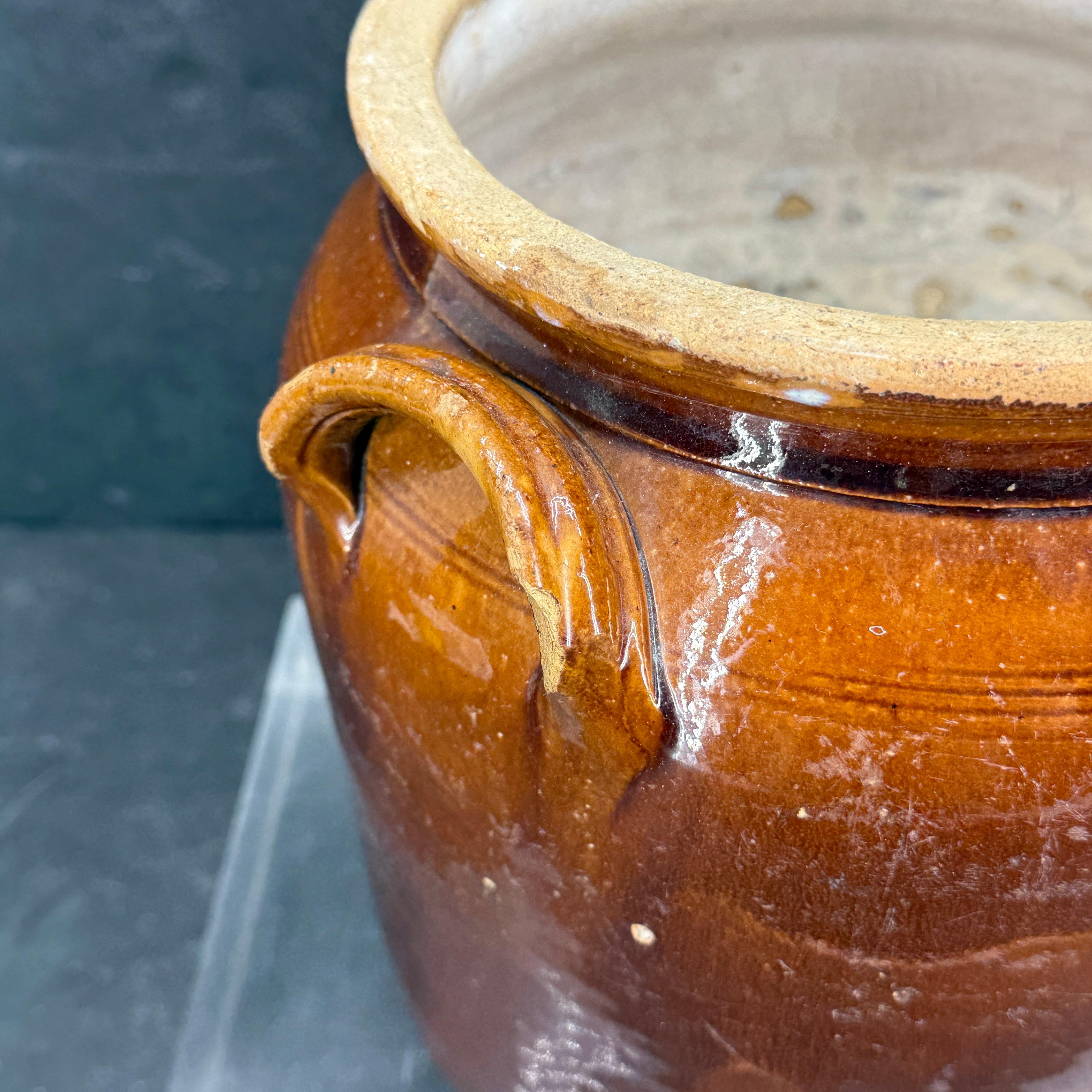 19. Jahrhundert Französisch glasiert Confit Steingut braun Topf im Angebot 3