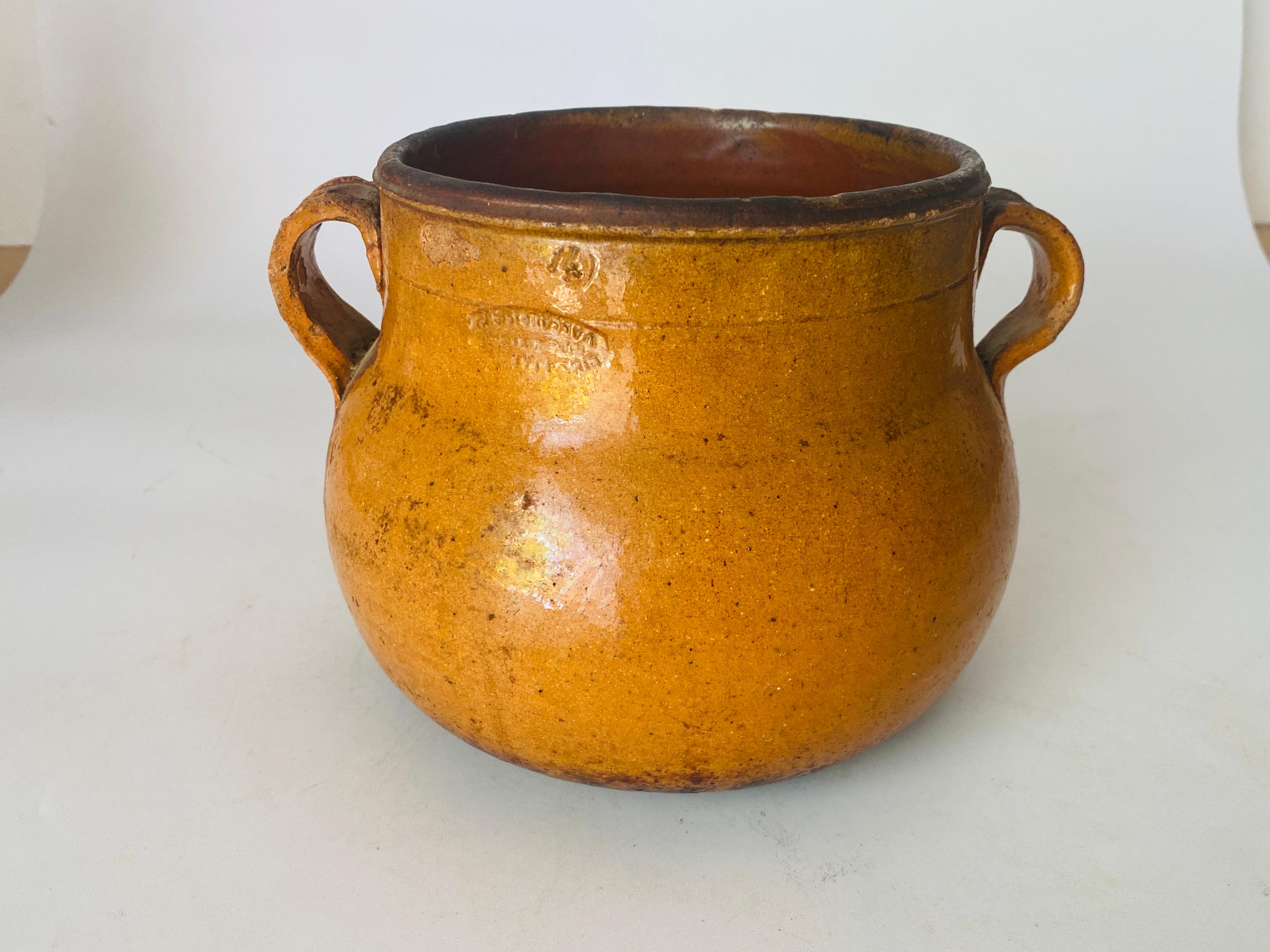 French Provincial 19th Century French Glazed Confit Pot Glazed Earthenware Pot For Sale