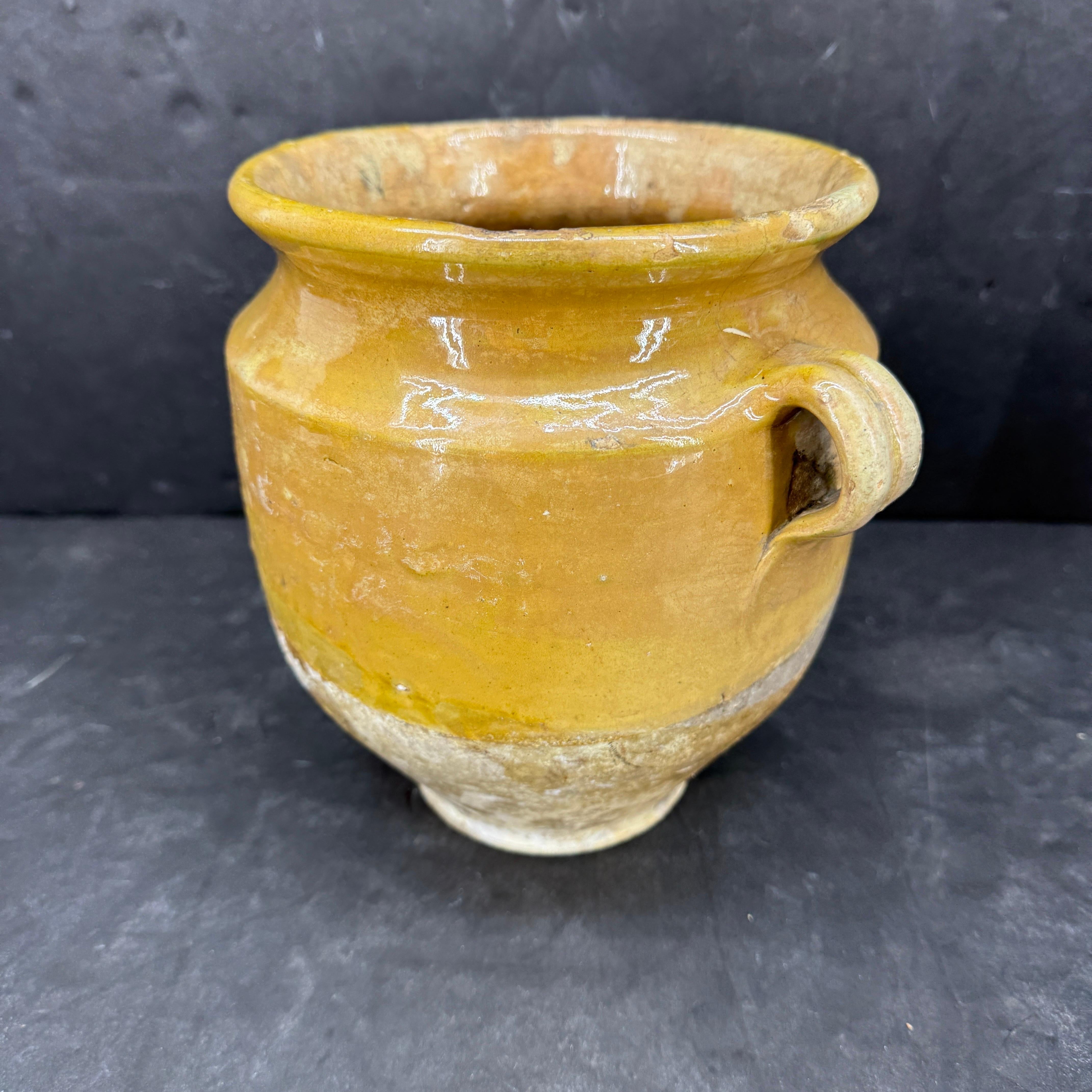 Ce confiturier français ancien date du milieu du 19e siècle. Ces pots, que l'on trouve dans le sud-ouest de la France, étaient à l'origine utilisés pour conserver les conserves. Aujourd'hui, on peut les voir seuls, comme une pièce d'apparat, ou