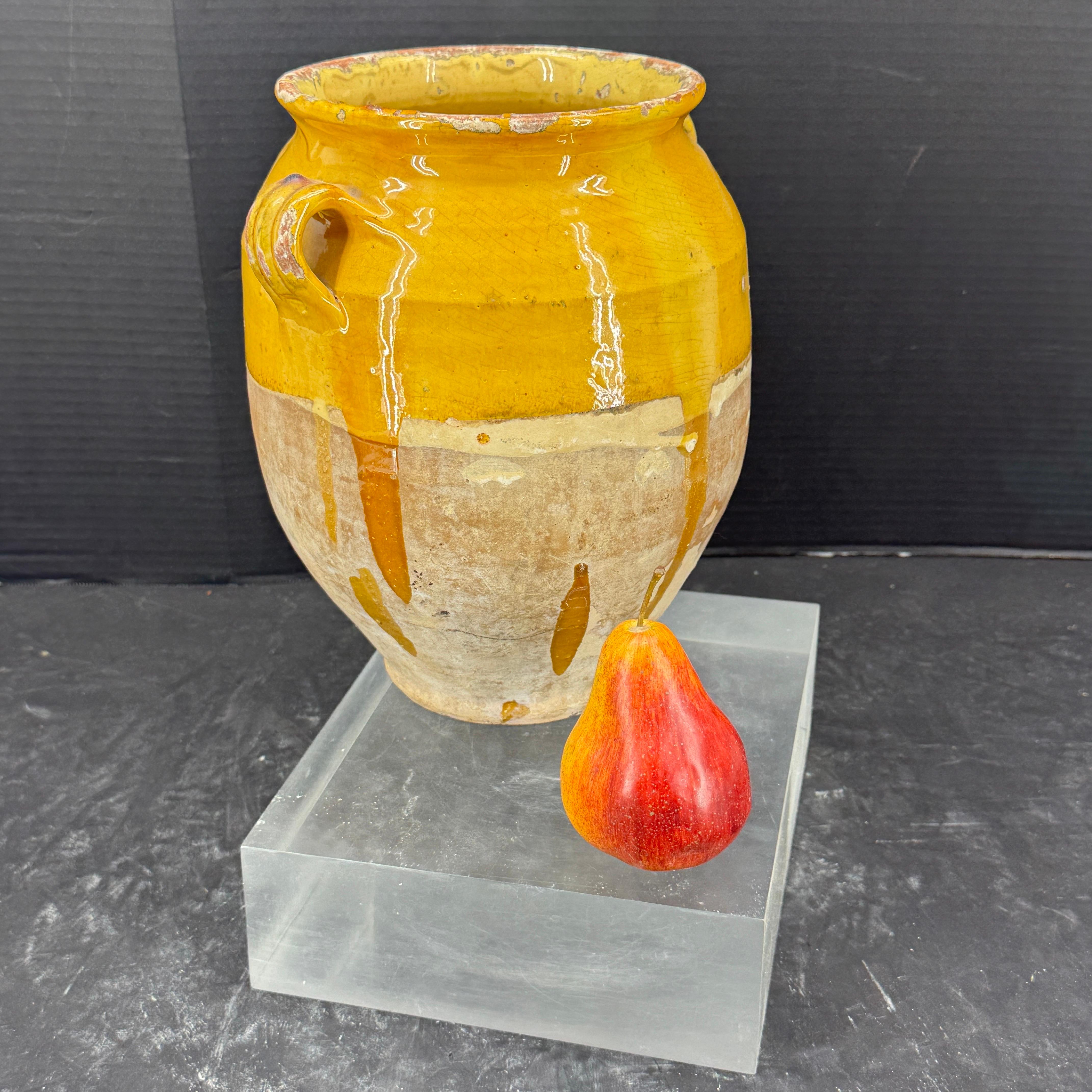 Pottery 19th Century French Glazed Confit Pot in Yellow Ochre For Sale