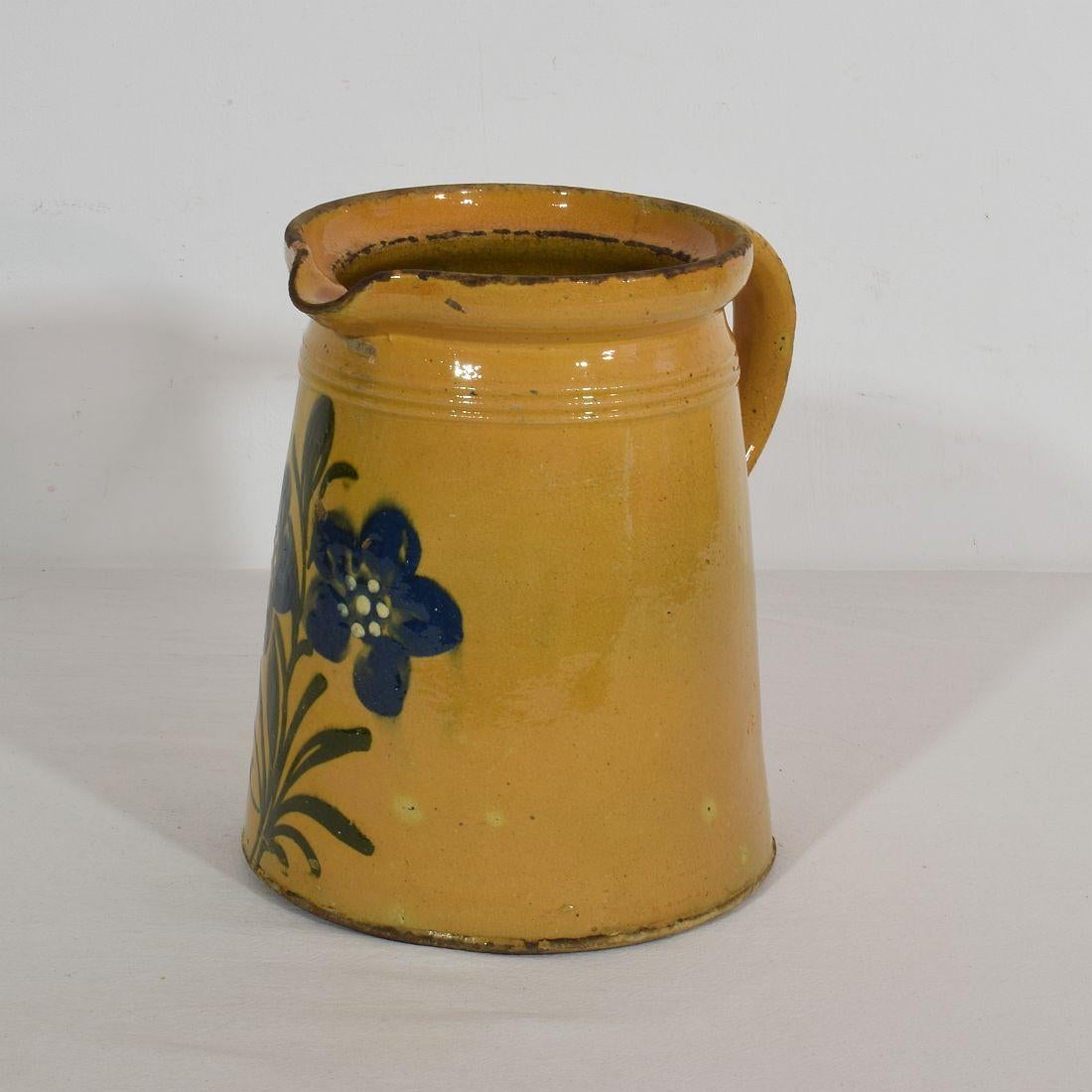 French Provincial 19th Century French Glazed Earthenware Alsace Jug