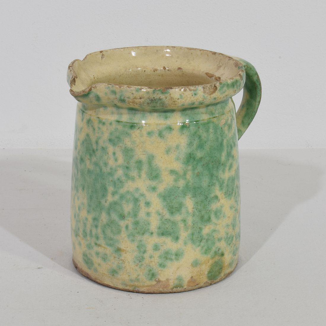 French Provincial 19th Century French Glazed Earthenware Alsace Jug For Sale