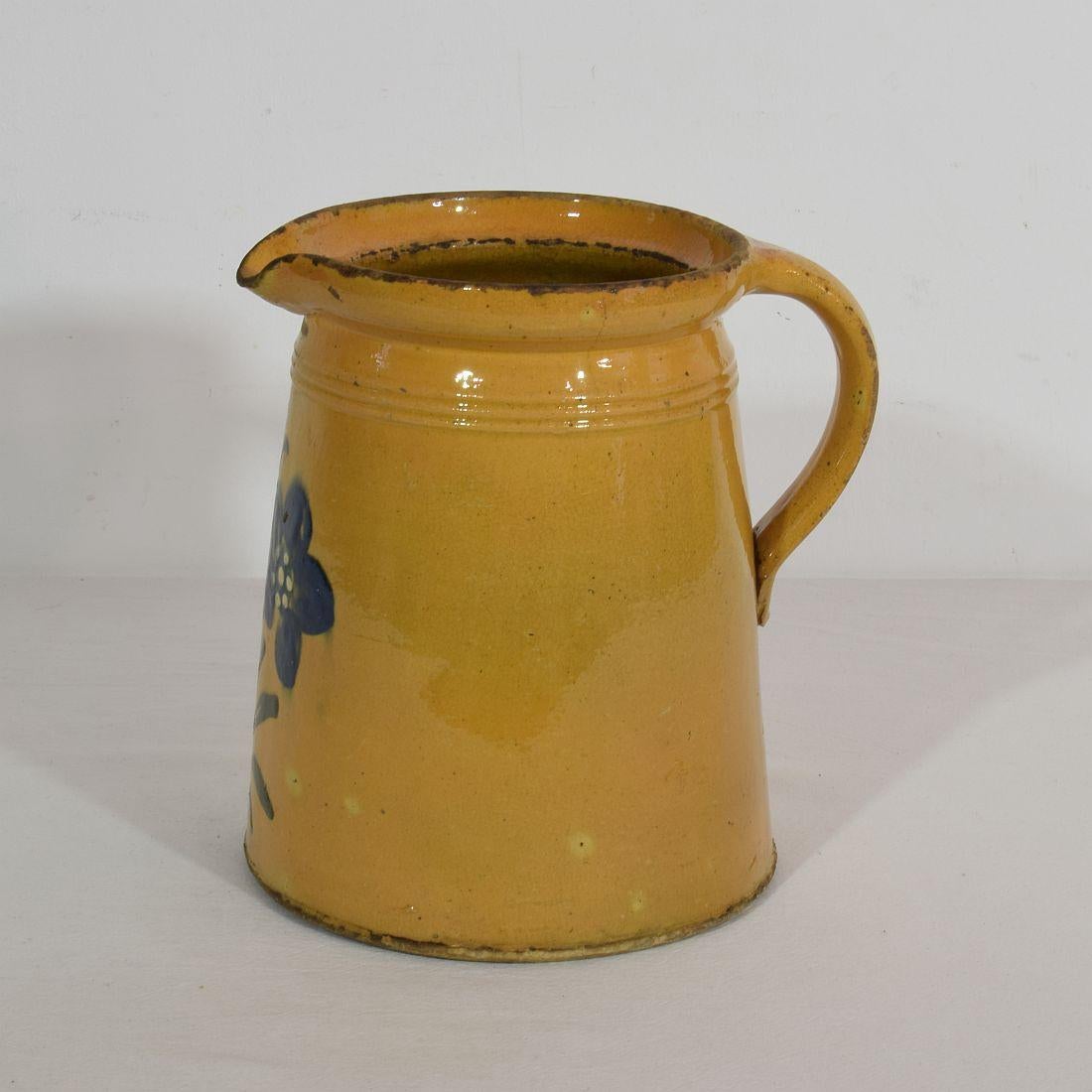 Hand-Crafted 19th Century French Glazed Earthenware Alsace Jug