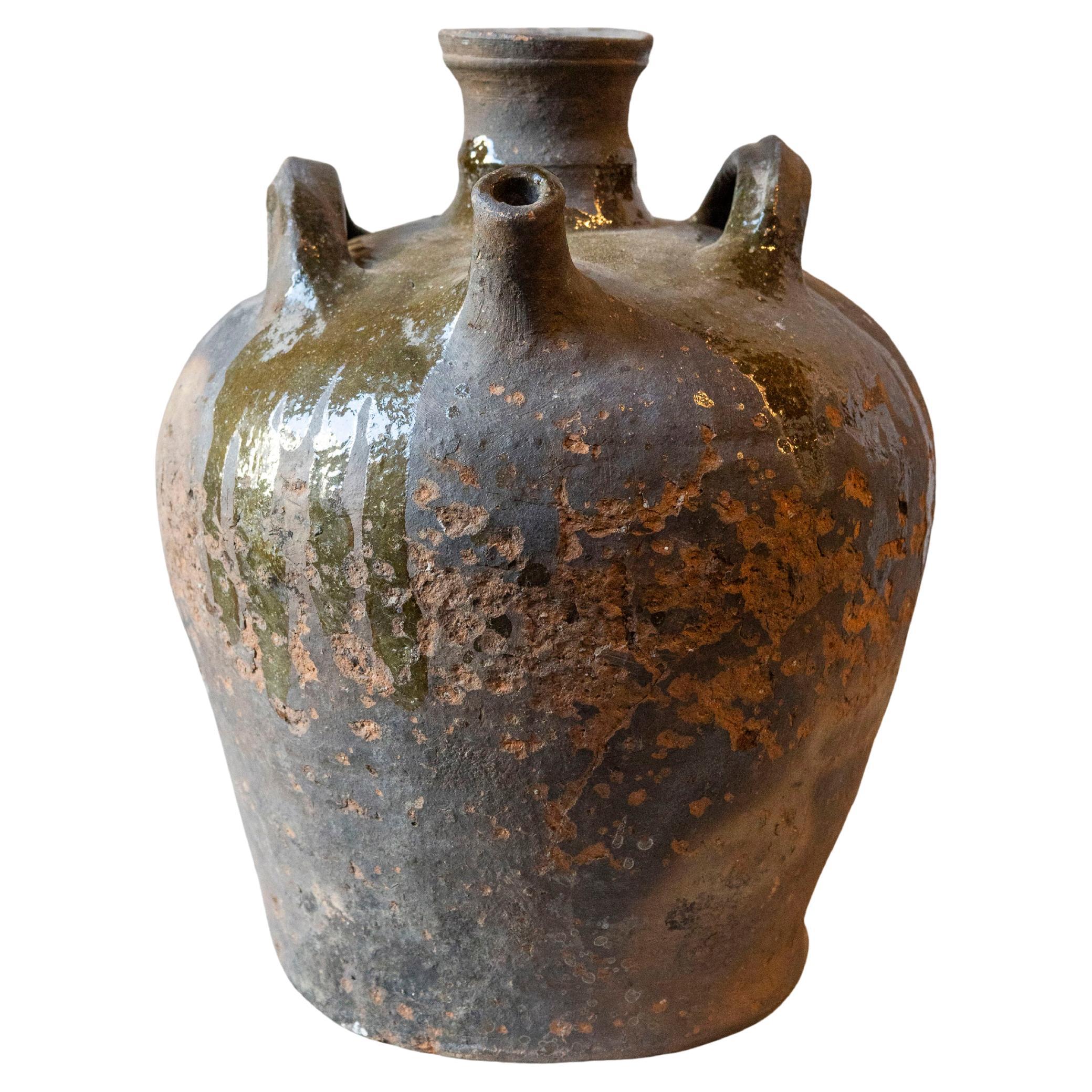 Tarro de barro vidriado francés del siglo XIX