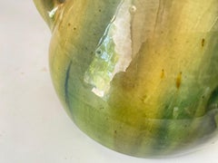 19th Century French Glazed Earthenware vase with twisted Handles Green Color