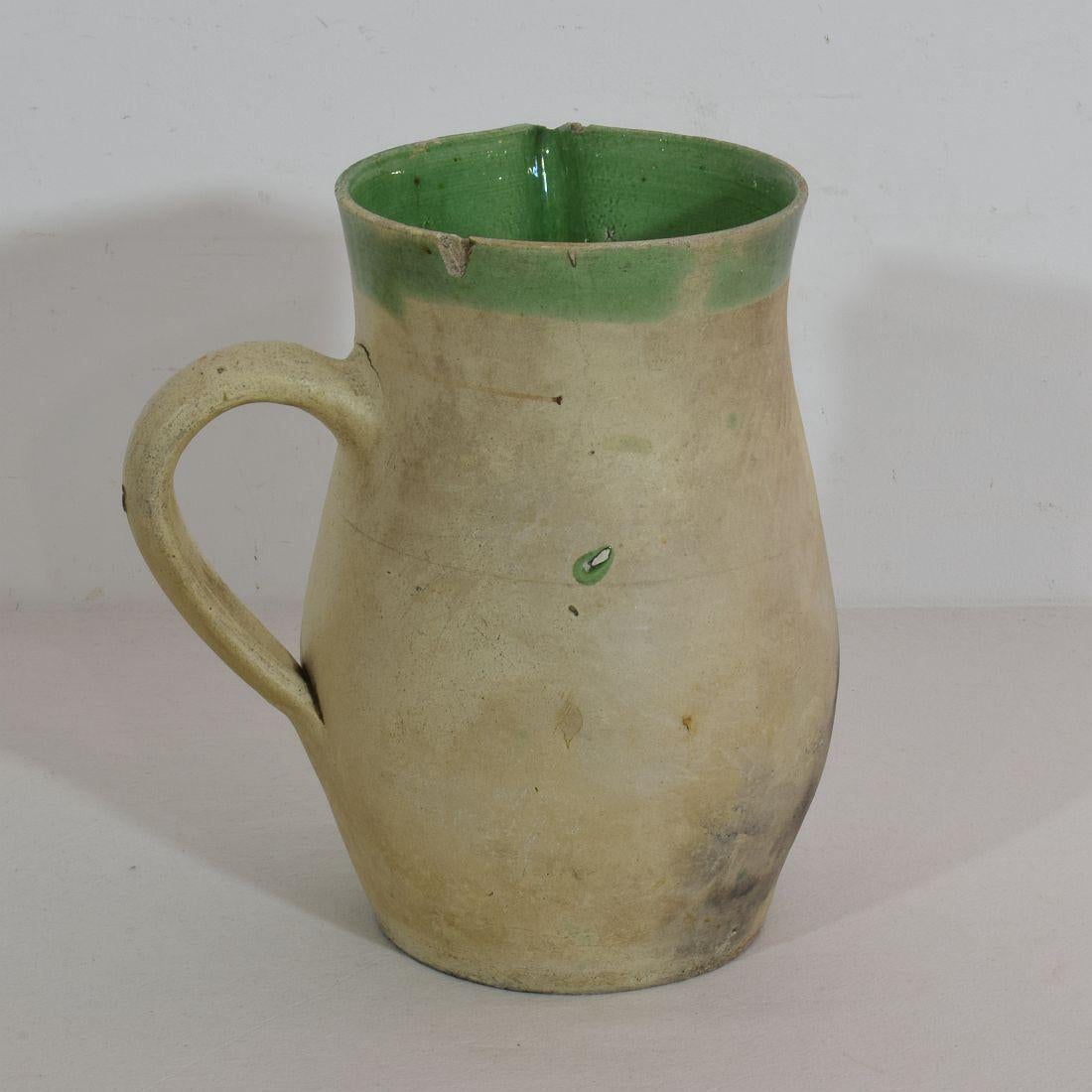 19th Century, French Glazed Earthenware Water Jug In Good Condition For Sale In Buisson, FR