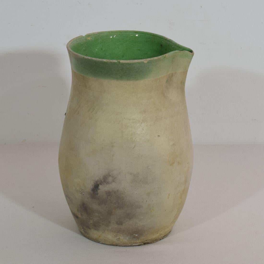 19th Century, French Glazed Earthenware Water Jug In Good Condition For Sale In Buisson, FR