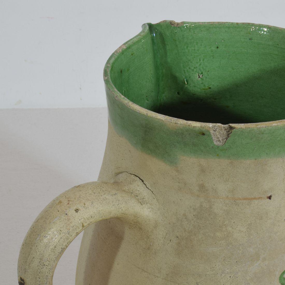 19th Century, French Glazed Earthenware Water Jug For Sale 3