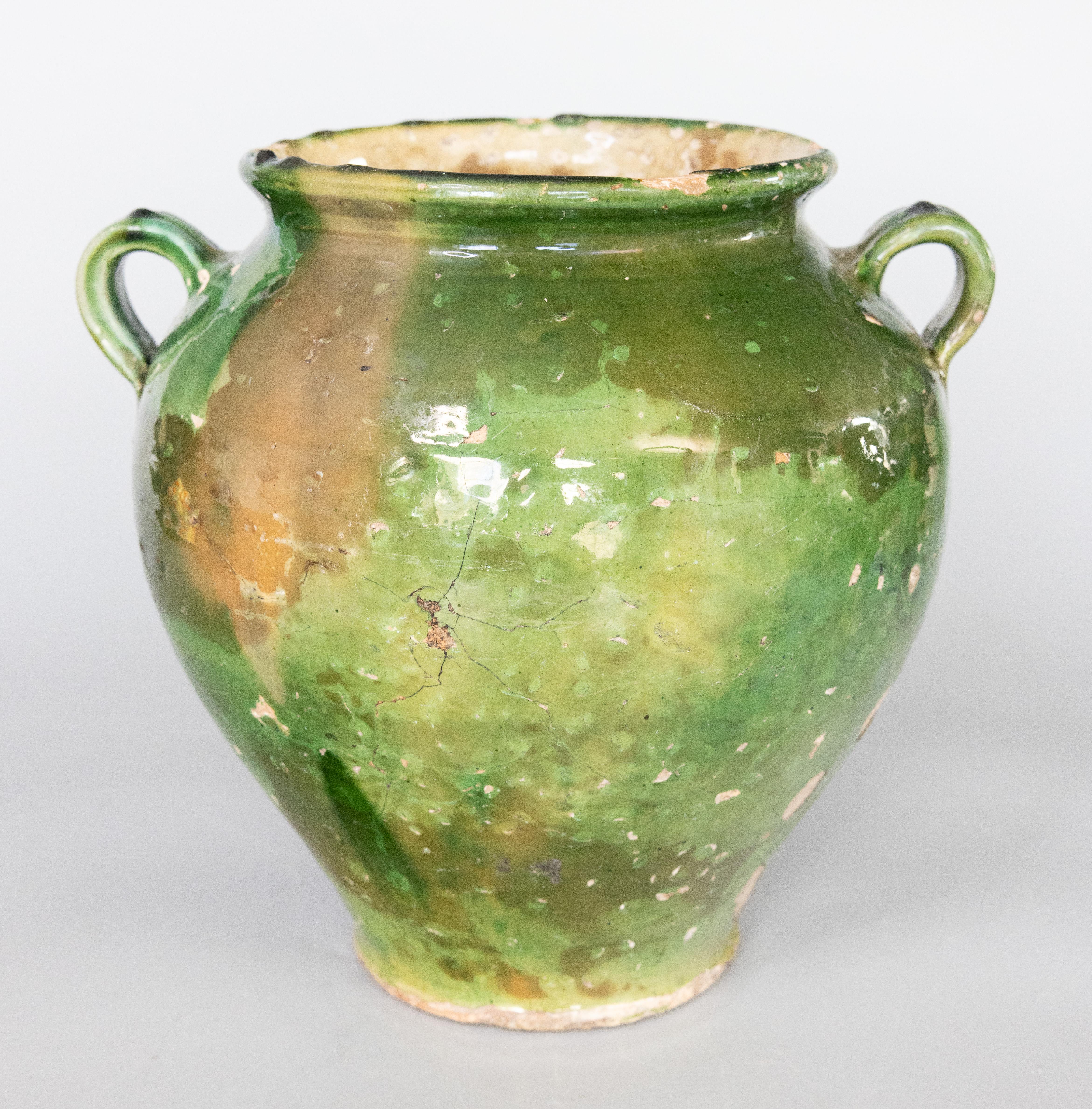 Country 19th Century French Glazed Green Confit Pot For Sale