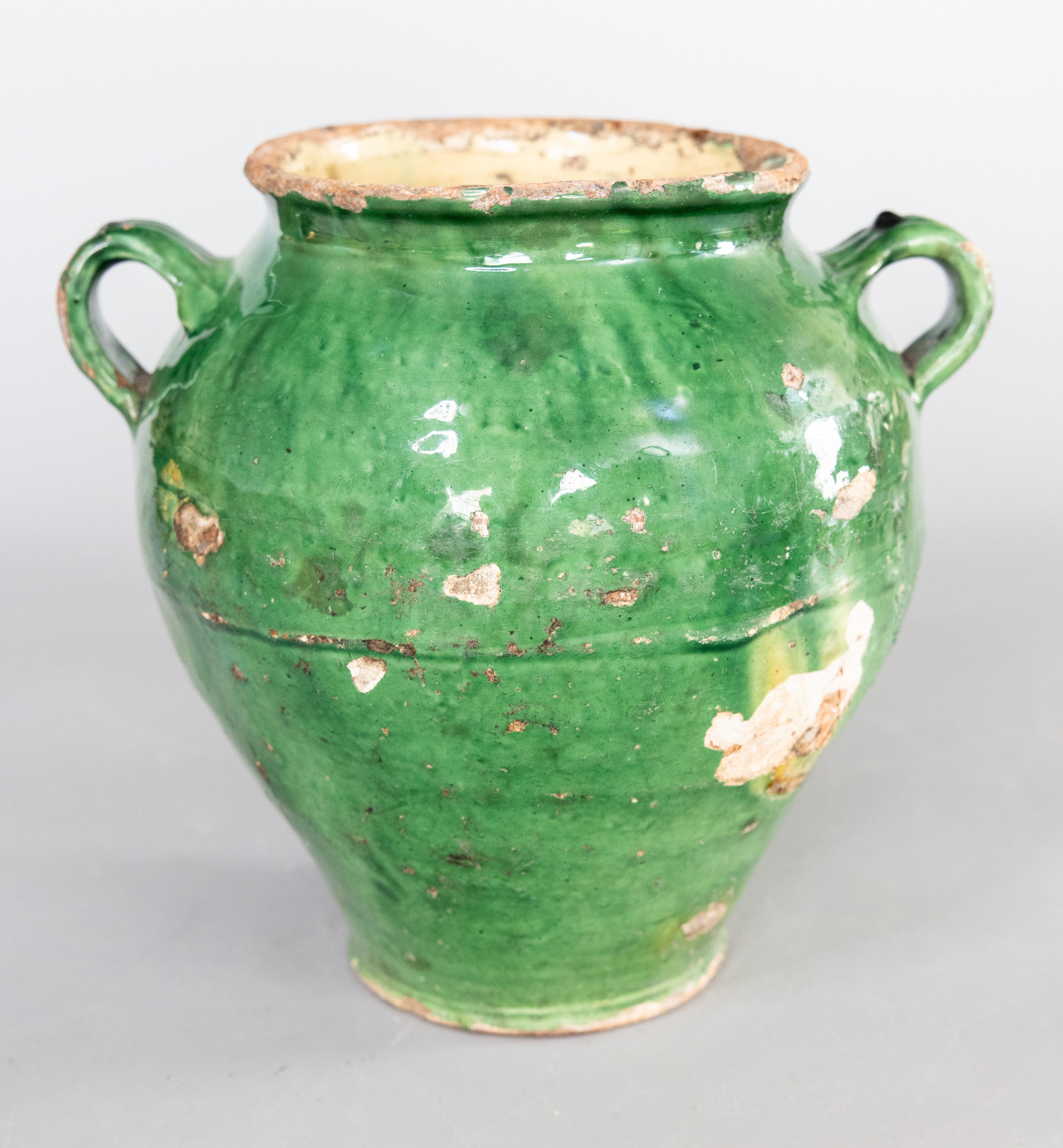 Country 19th Century French Glazed Green Confit Pot For Sale