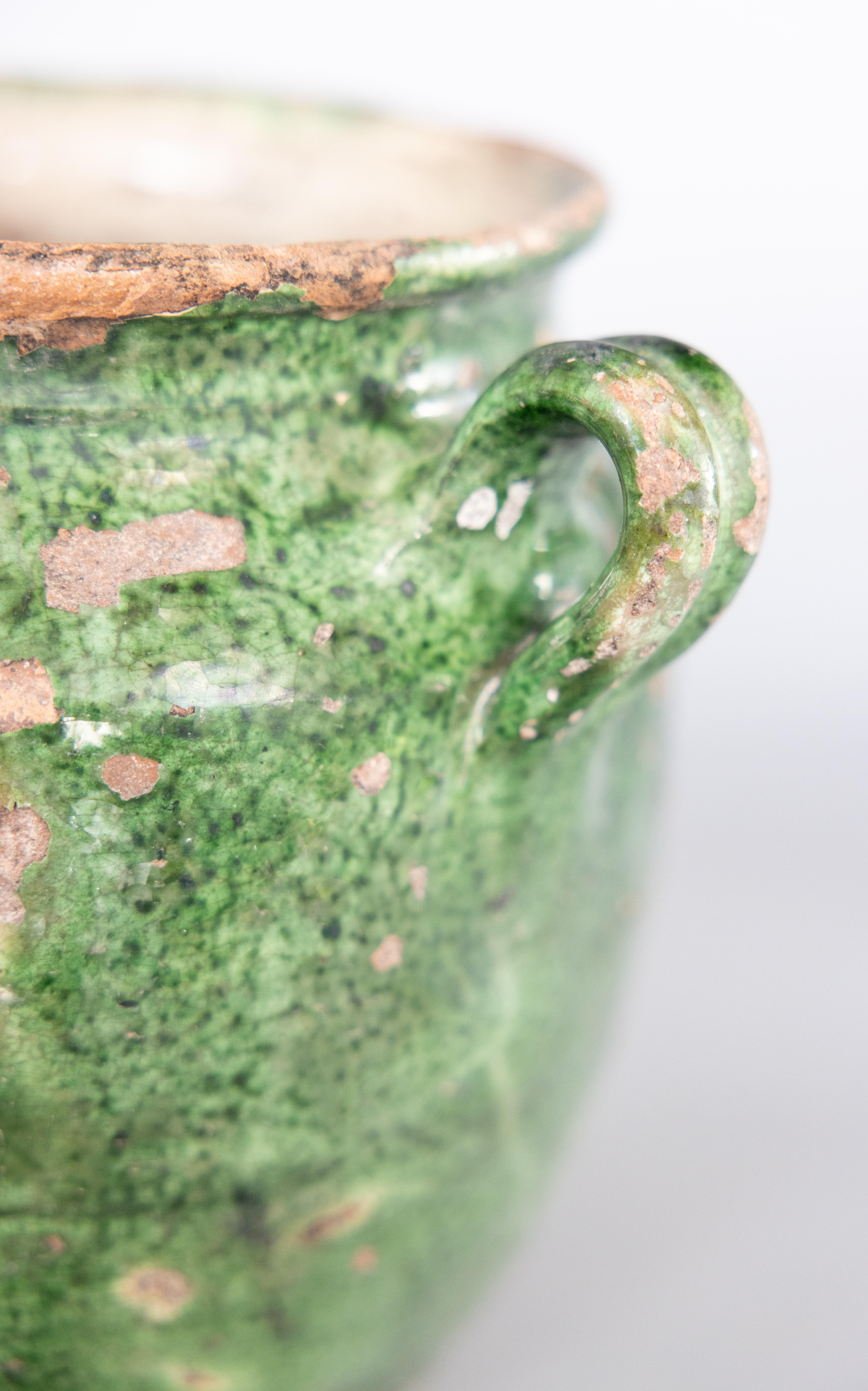 Terracotta 19th Century French Glazed Green Confit Pot For Sale