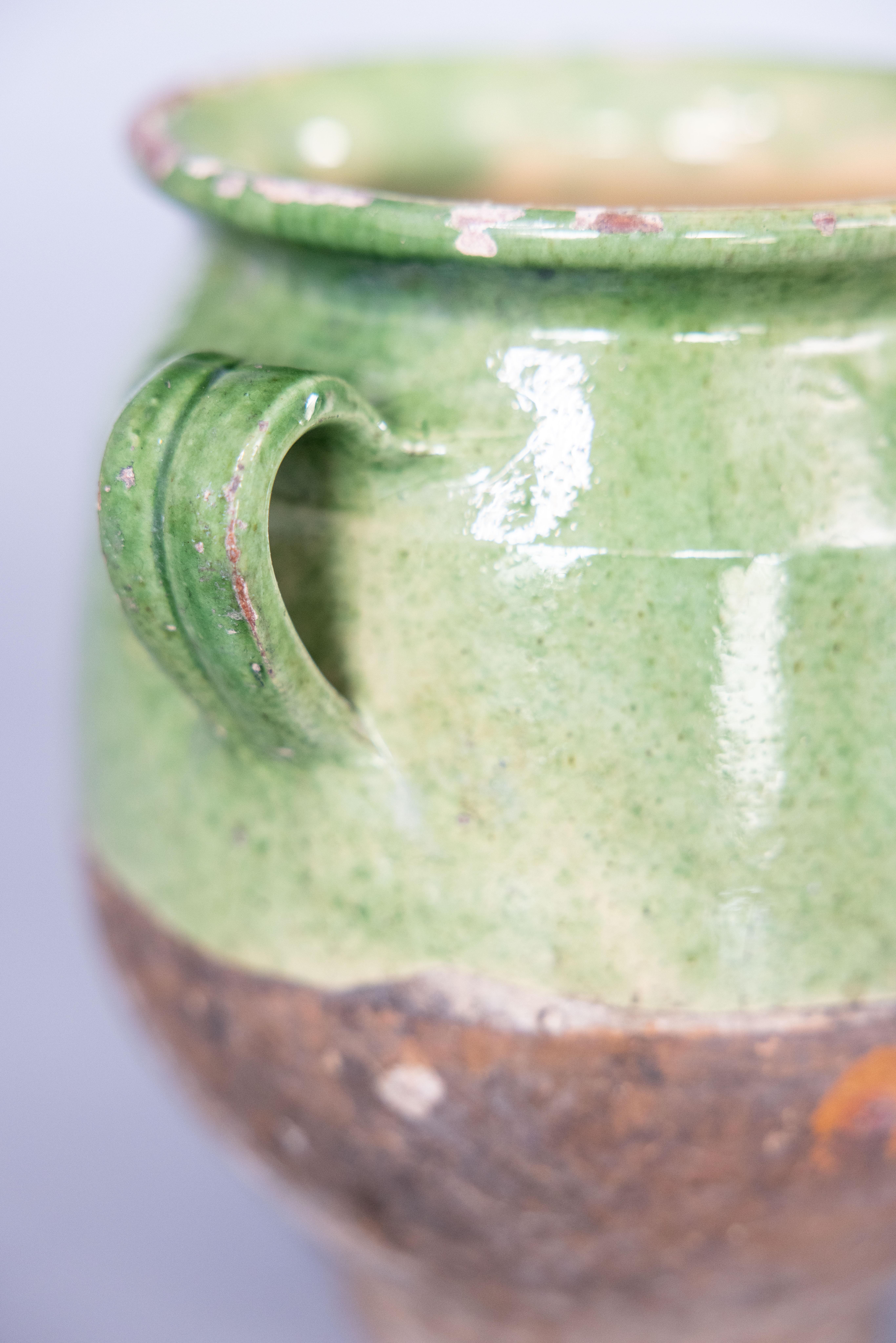 Terracotta 19th Century French Glazed Green Confit Pot For Sale