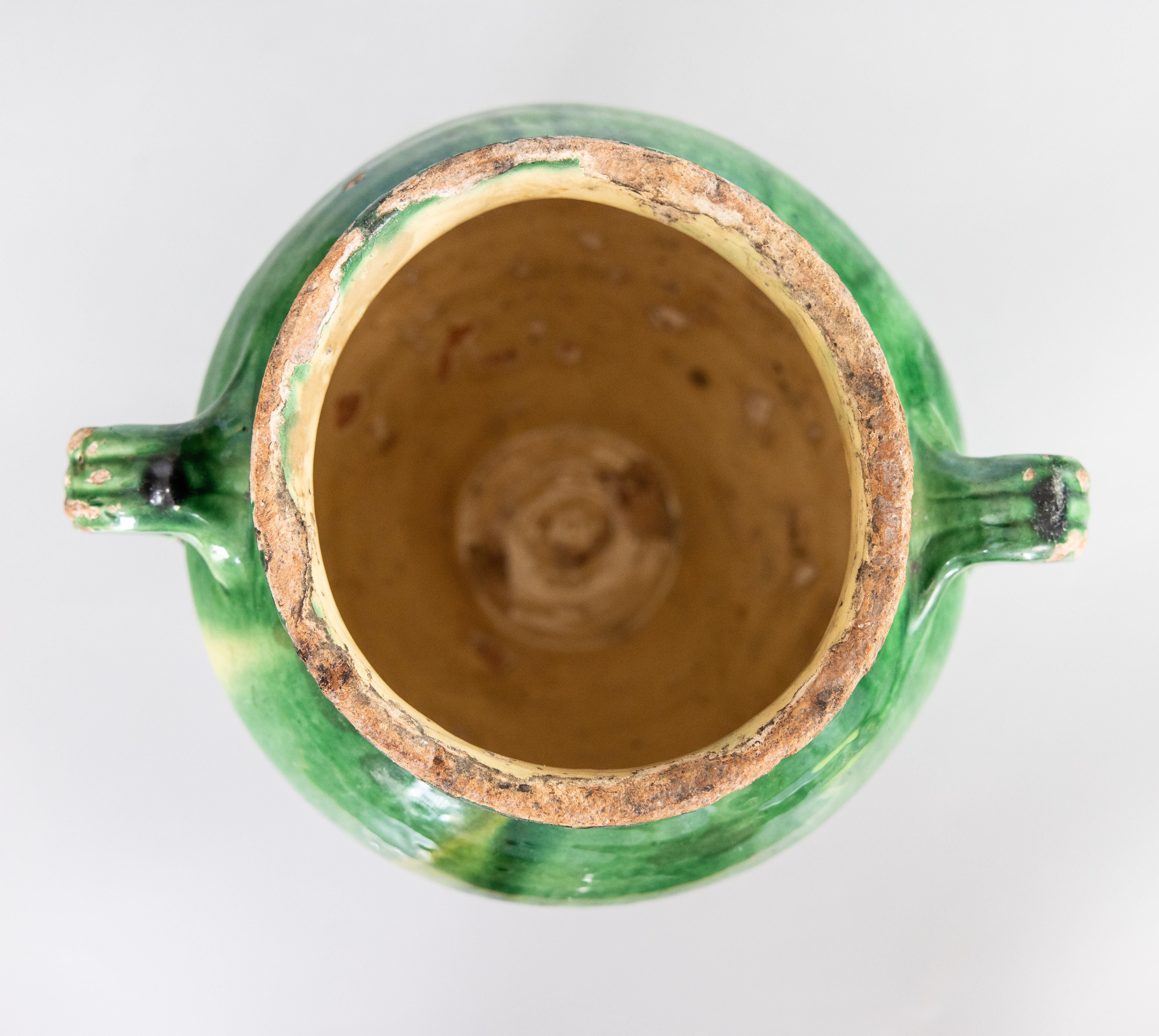 19th Century French Glazed Green Confit Pot For Sale 2