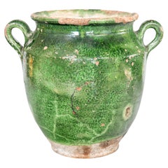 Pot à confiture vert émaillé français du 19ème siècle