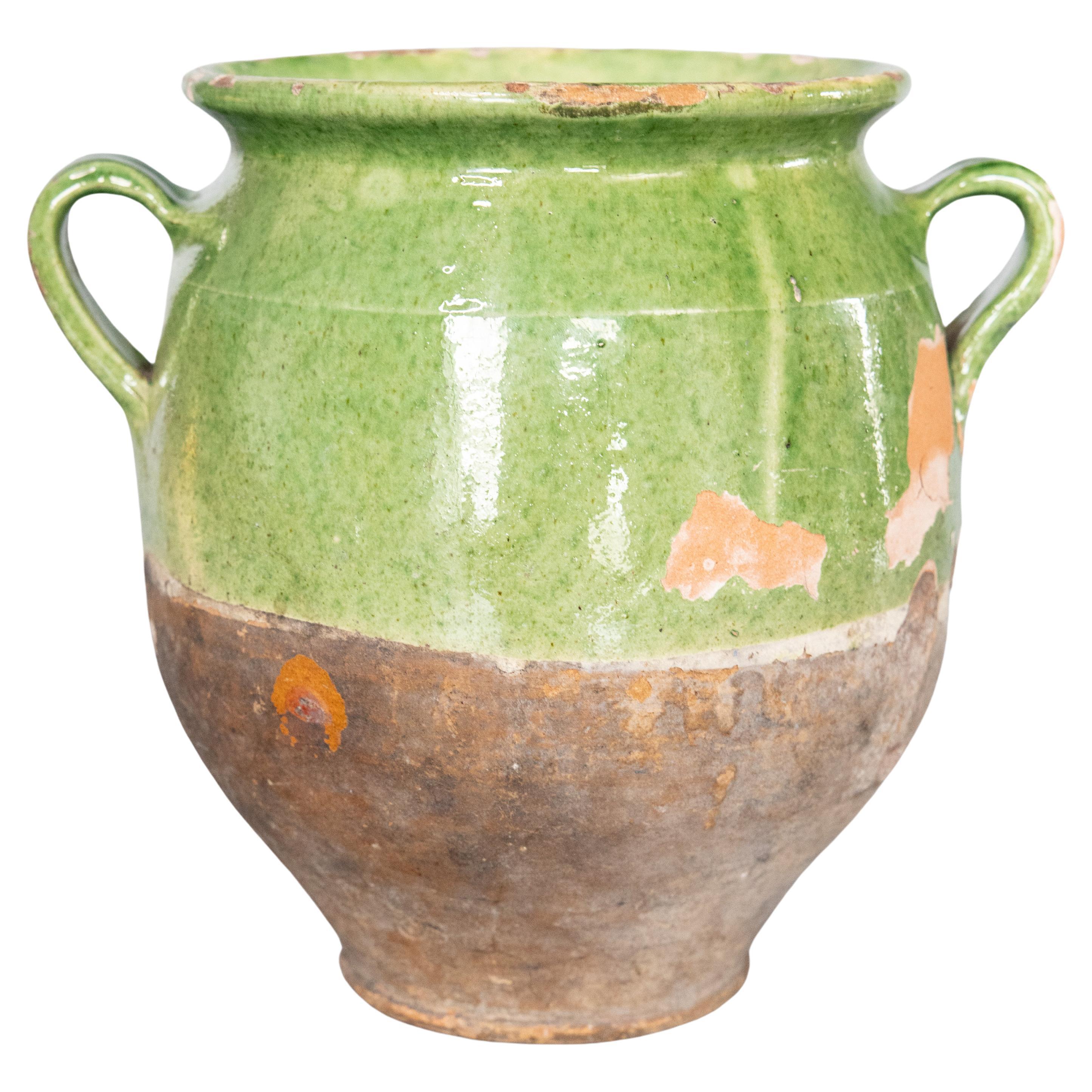 19th Century French Glazed Green Confit Pot For Sale