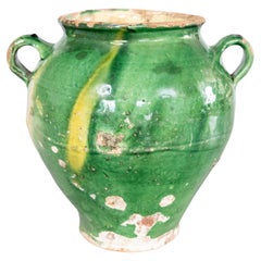 Antique 19th Century French Glazed Green Confit Pot