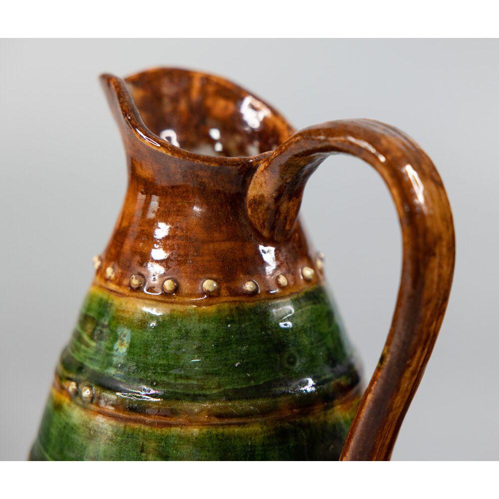 19th Century French Glazed Green Earthenware Terracotta Pitcher Jug For Sale 3