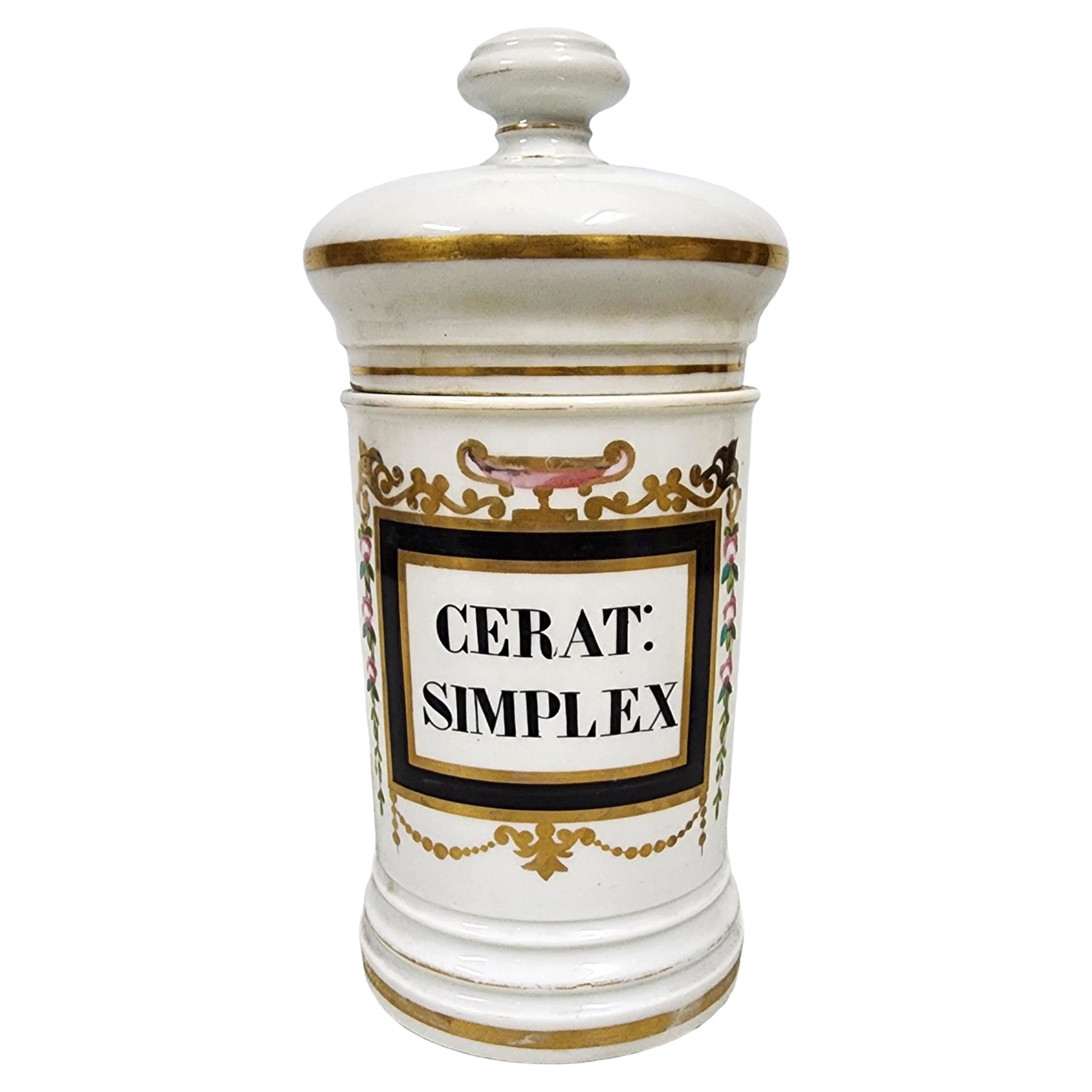 19th Century French Glazed Porcelain Apothecary/Pharmacy Jar - 'CERAT: SIMPLEX'