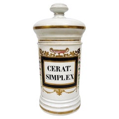 Französisches glasiertes Porzellan-Apotheker-/Pharmacy-Krug aus dem 19. Jahrhundert – „CERAT: SIMPLEX“