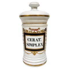 Bote de botica/farmacia de porcelana esmaltada francesa del siglo XIX - 'CERAT: SIMPLEX'