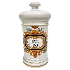 Pot d'apothicaire/armoire français du 19ème siècle en porcelaine émaillée - 'EXT : QUINA R :'