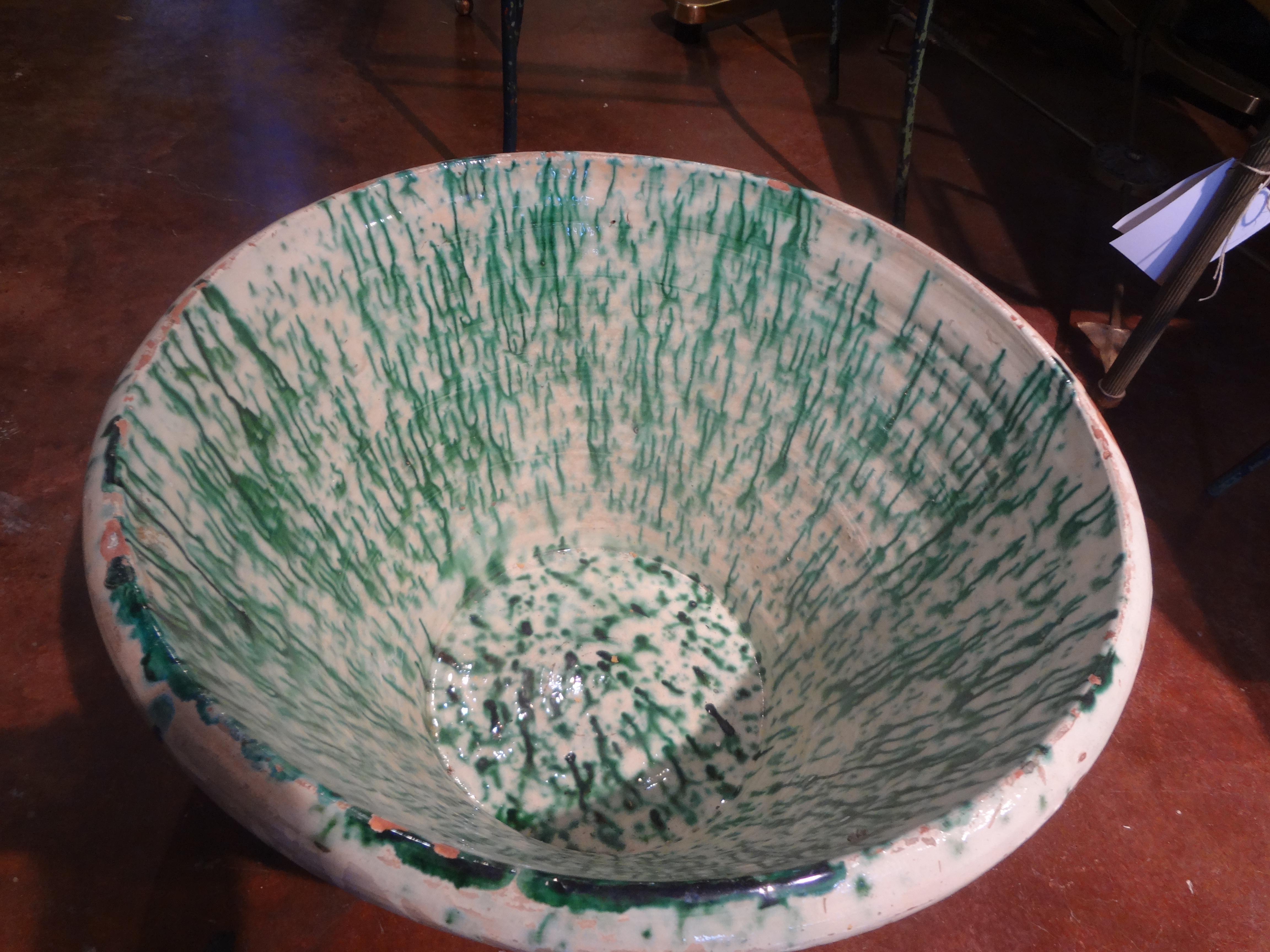 European Large 19th Century French Glazed Terracotta Bowl