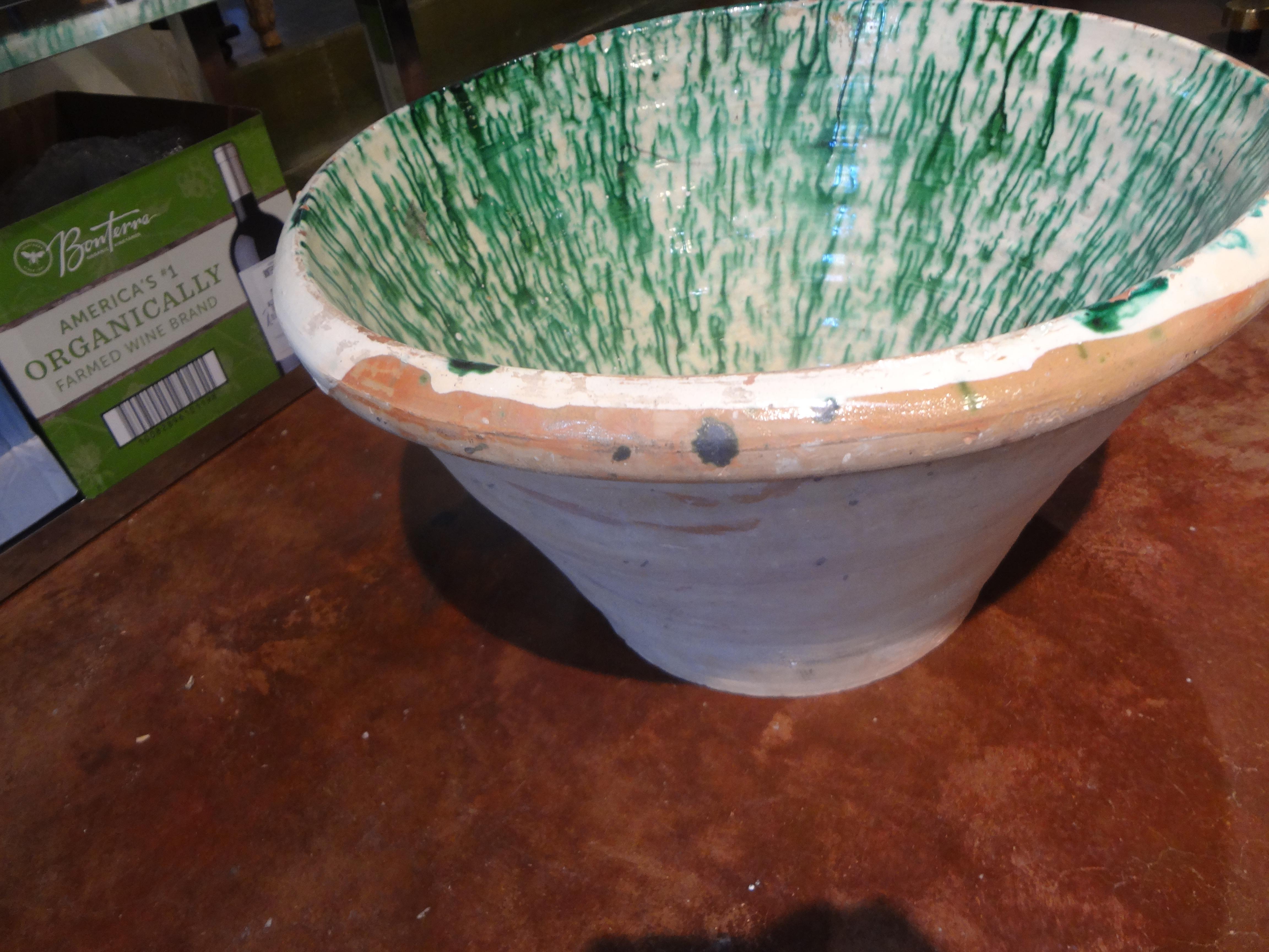 Large 19th Century French Glazed Terracotta Bowl 1