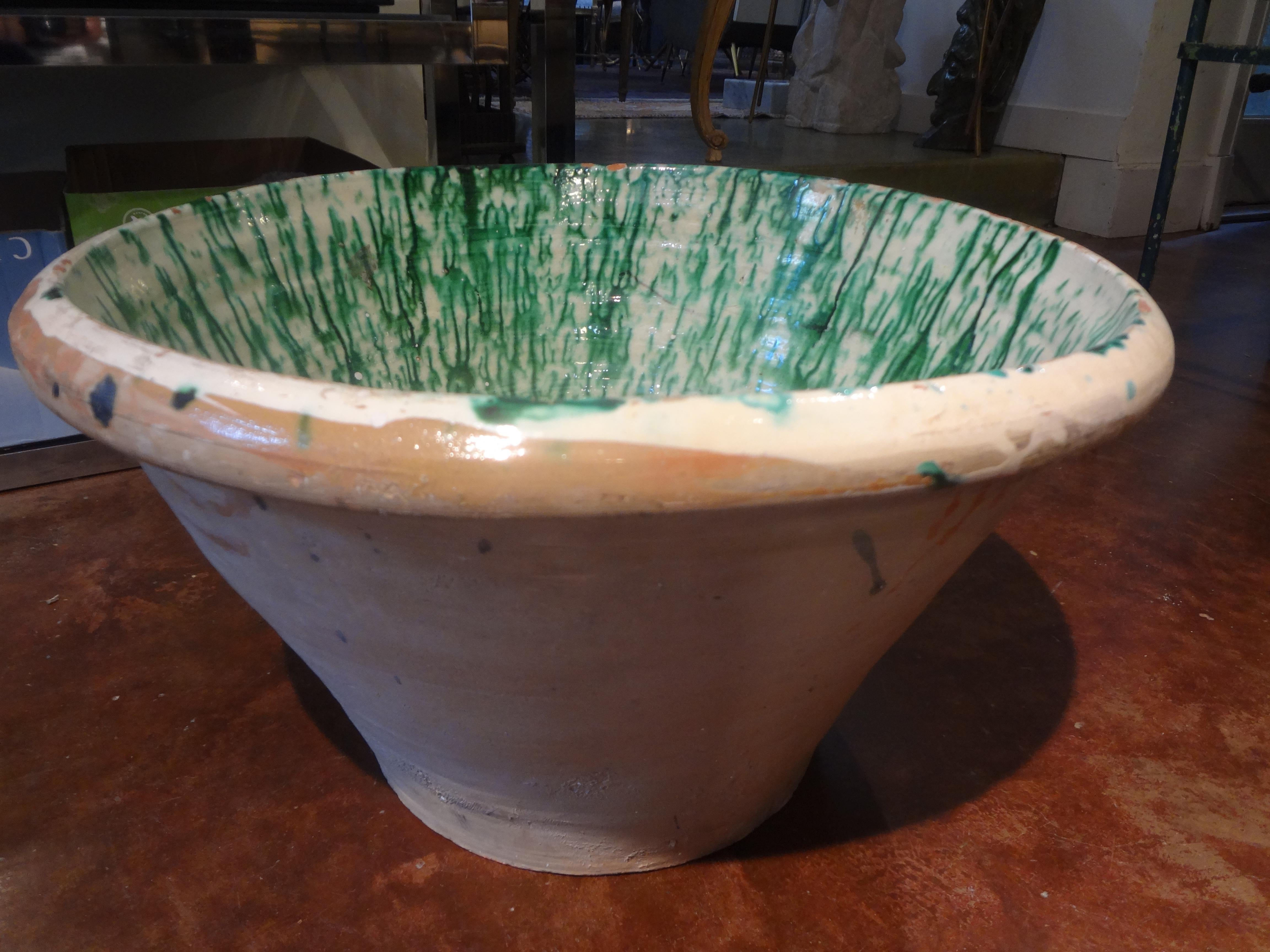 Large 19th Century French Glazed Terracotta Bowl 2