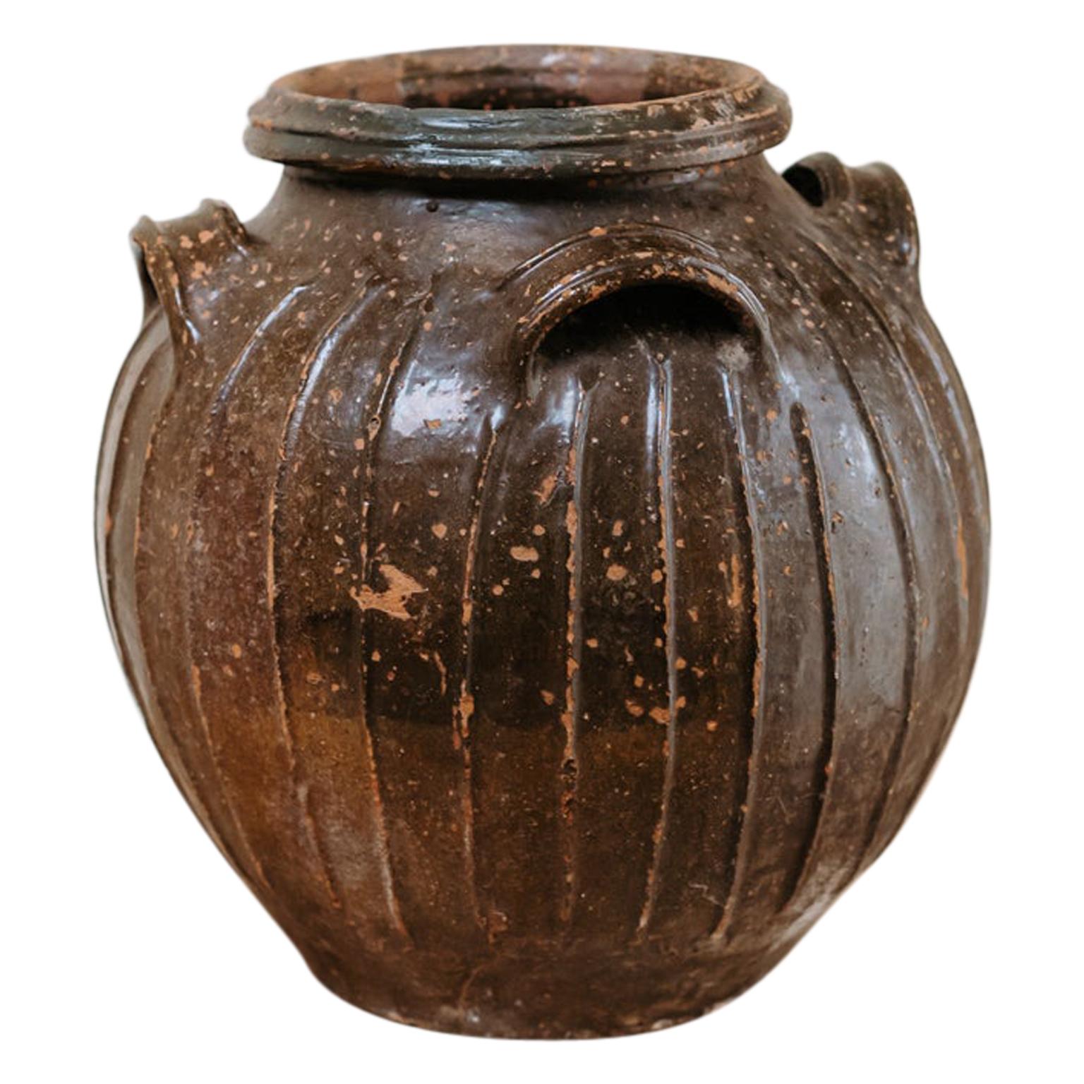 19th Century French Glazed Terra Cotta Extra Large Urn For Sale