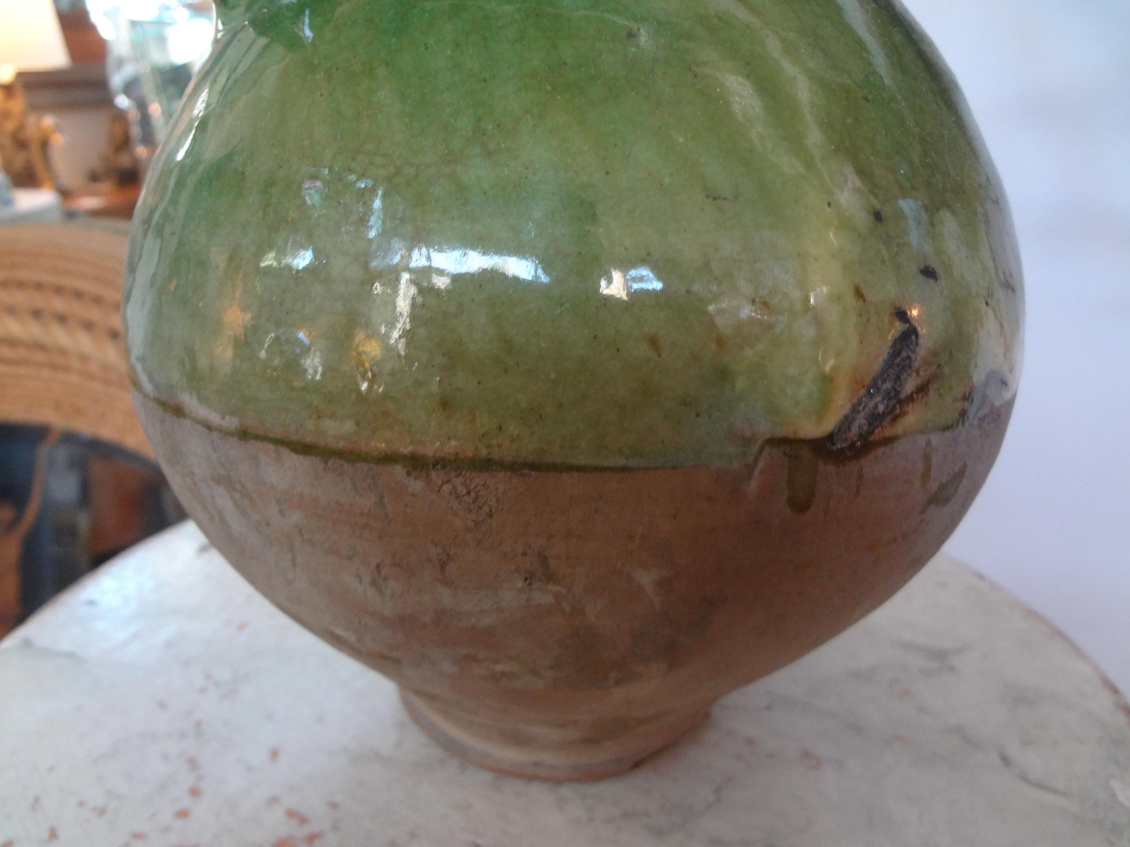 Rustic 19th Century French Glazed Terracotta Vessel or Pitcher