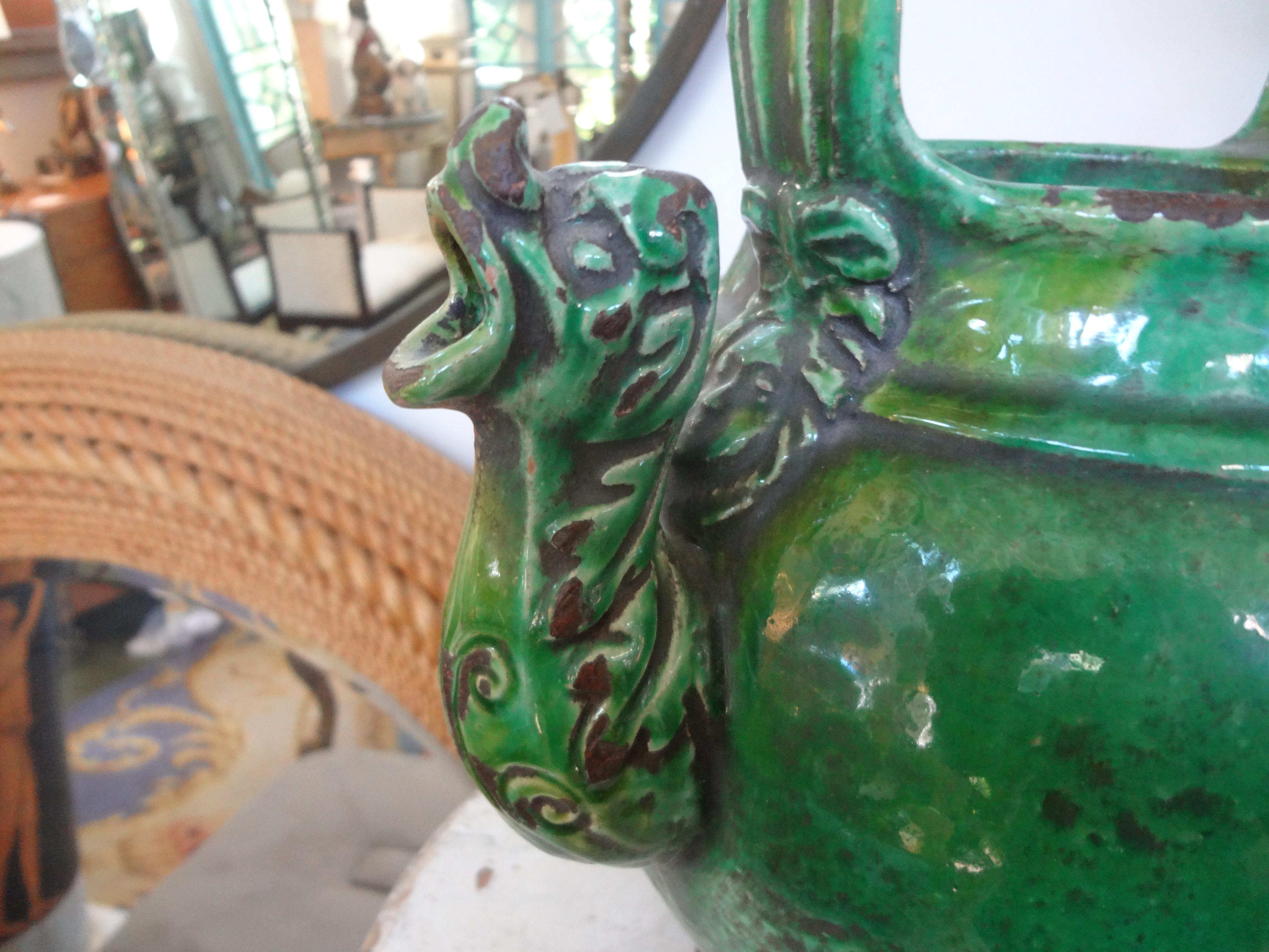French Provincial 19th Century French Glazed Terracotta Vessel or Pitcher For Sale