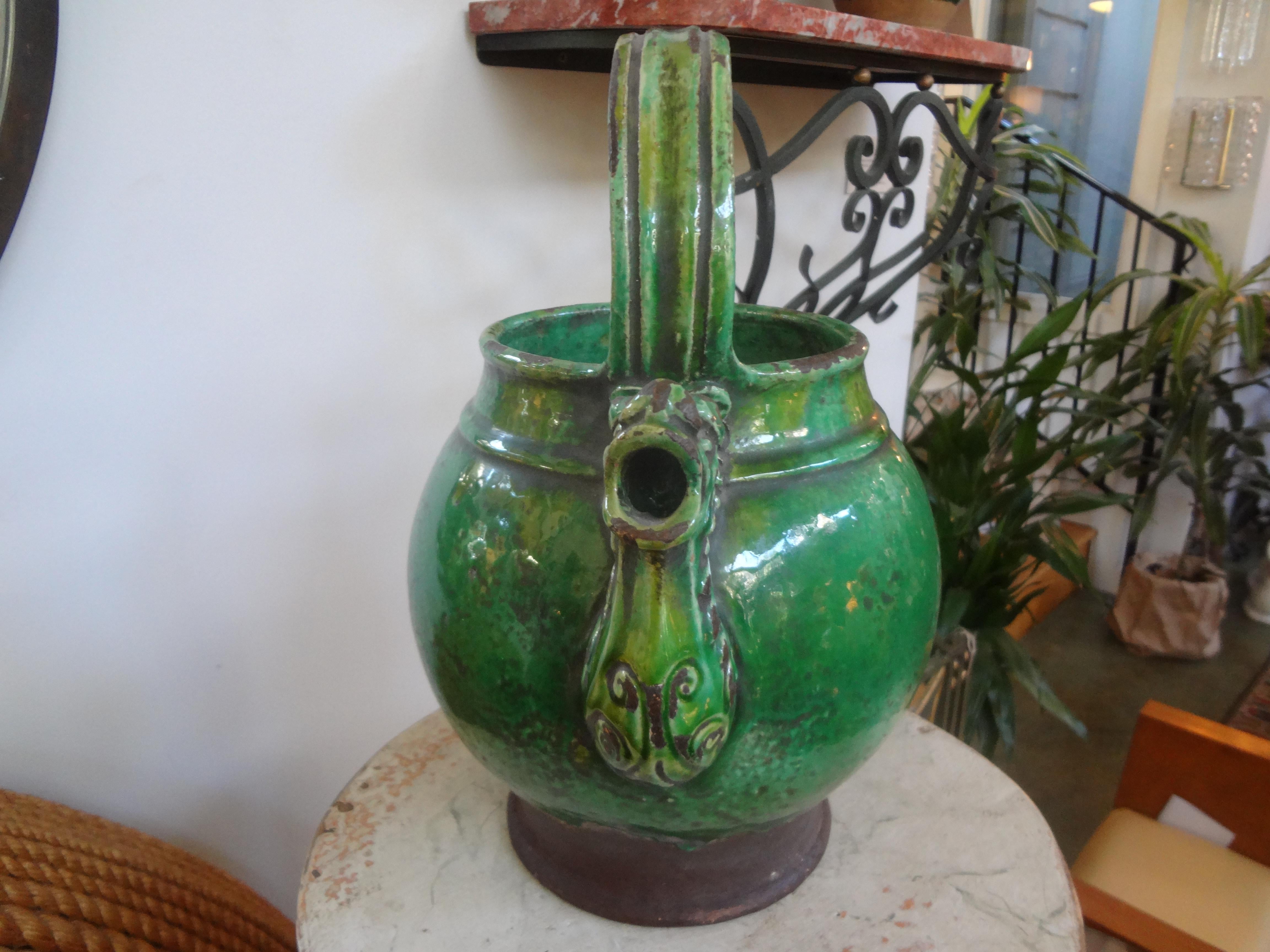 European 19th Century French Glazed Terracotta Vessel or Pitcher For Sale