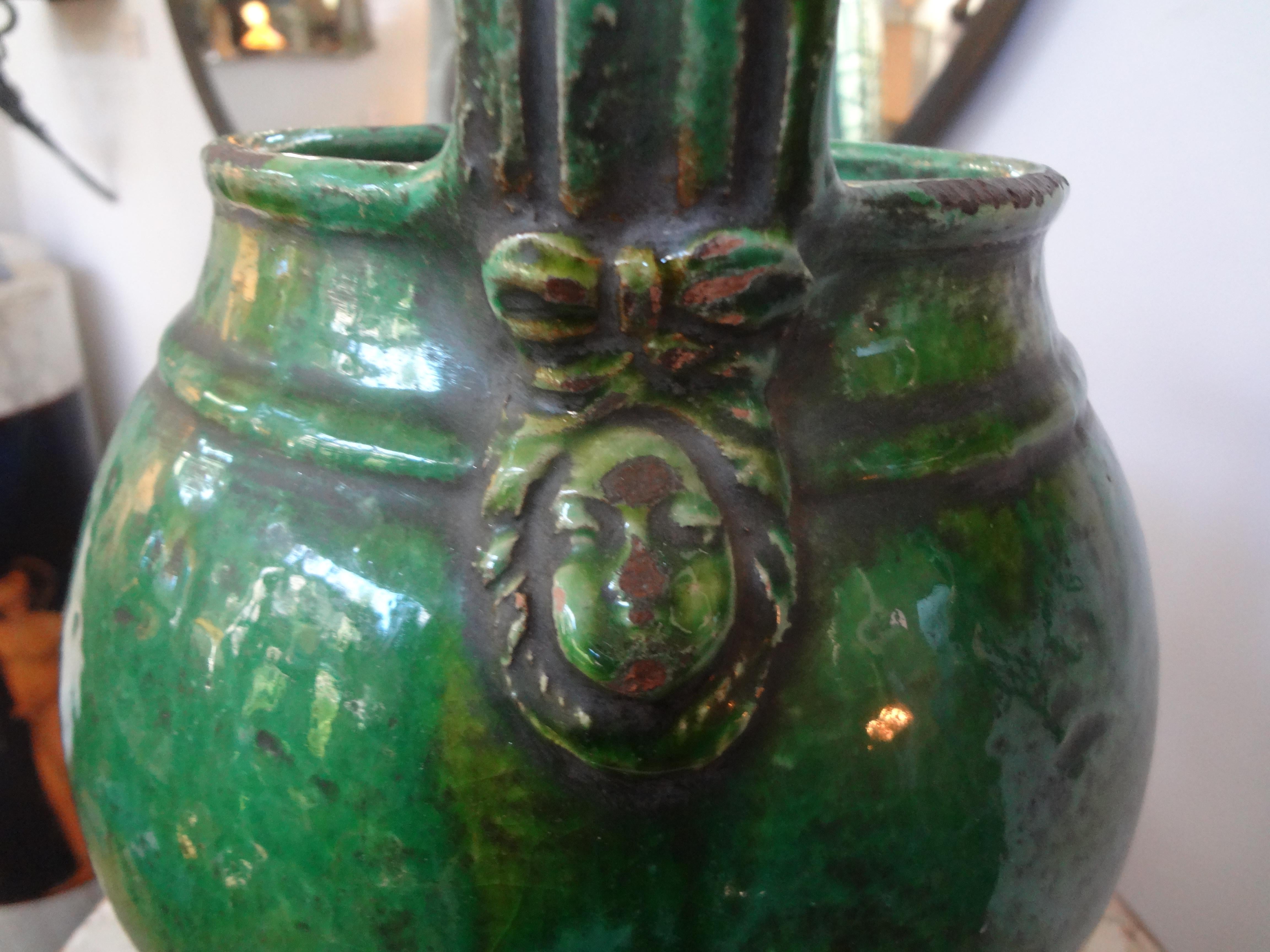 19th Century French Glazed Terracotta Vessel or Pitcher In Good Condition For Sale In Houston, TX