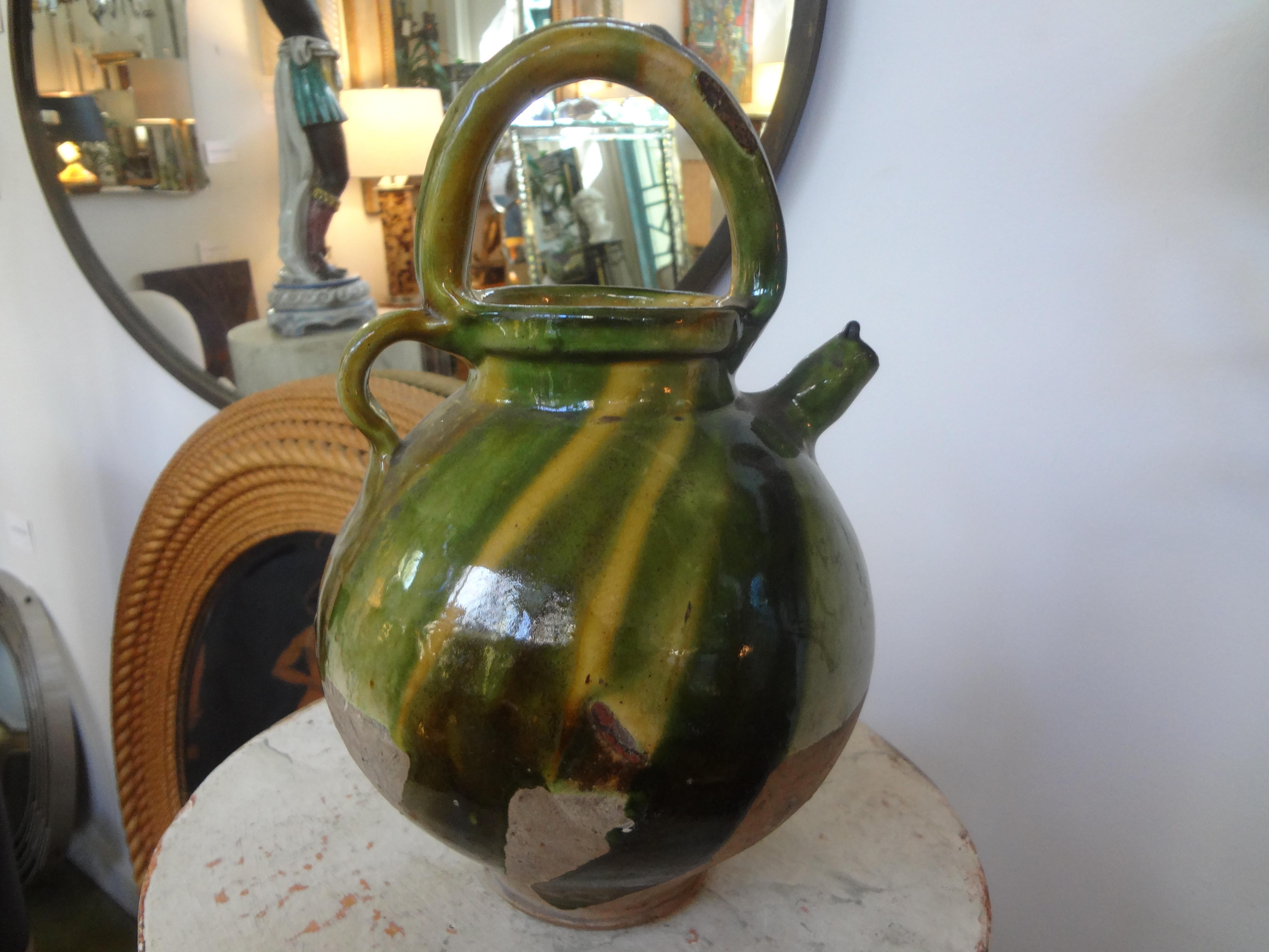 Earthenware 19th Century French Glazed Terracotta Vessel or Pitcher