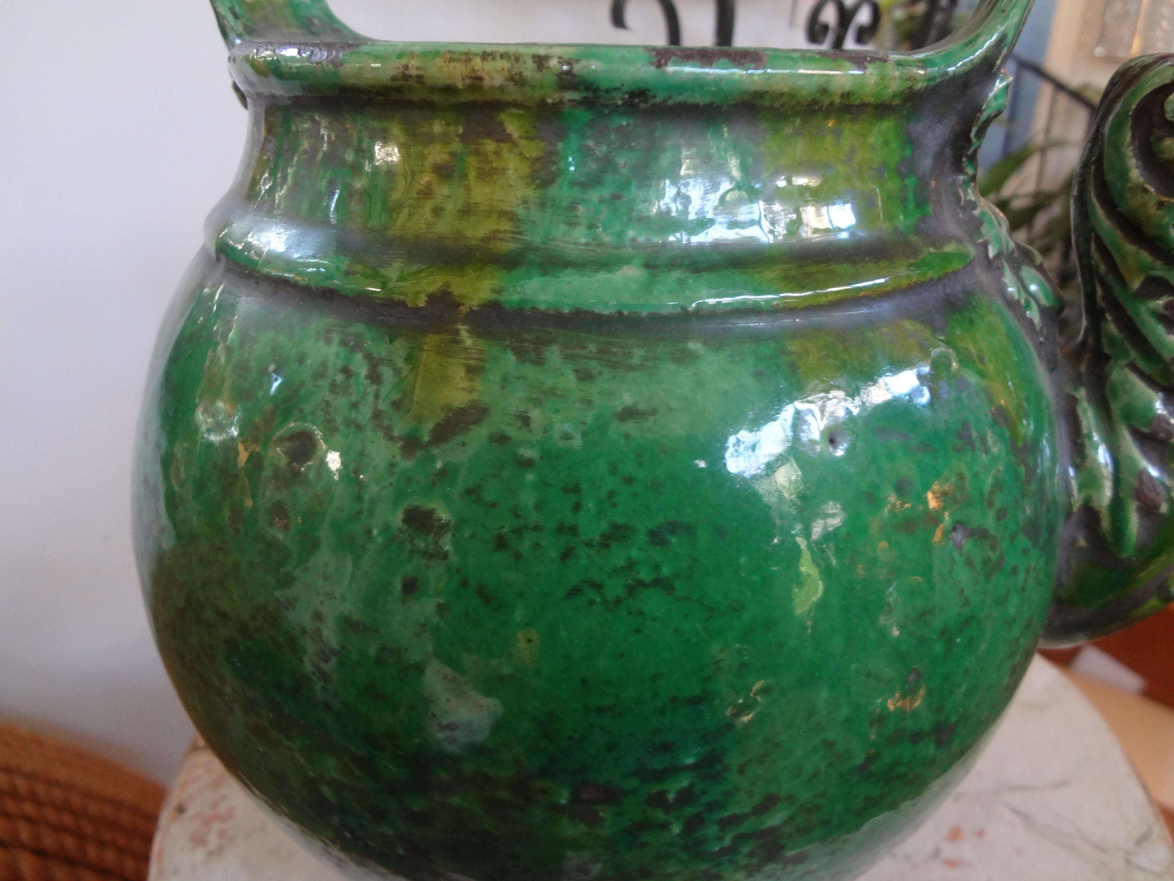 Earthenware 19th Century French Glazed Terracotta Vessel or Pitcher For Sale