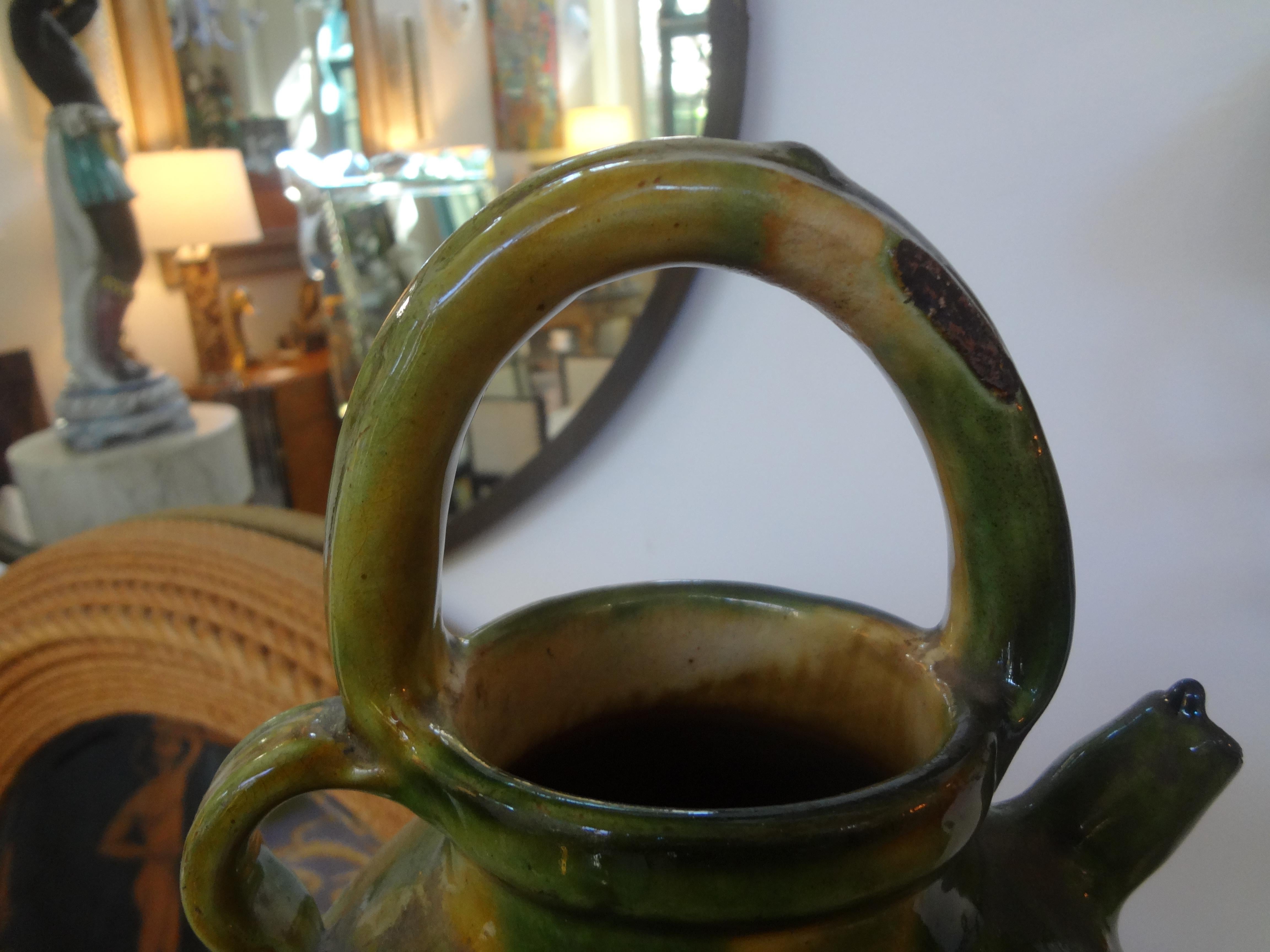 19th Century French Glazed Terracotta Vessel or Pitcher 3