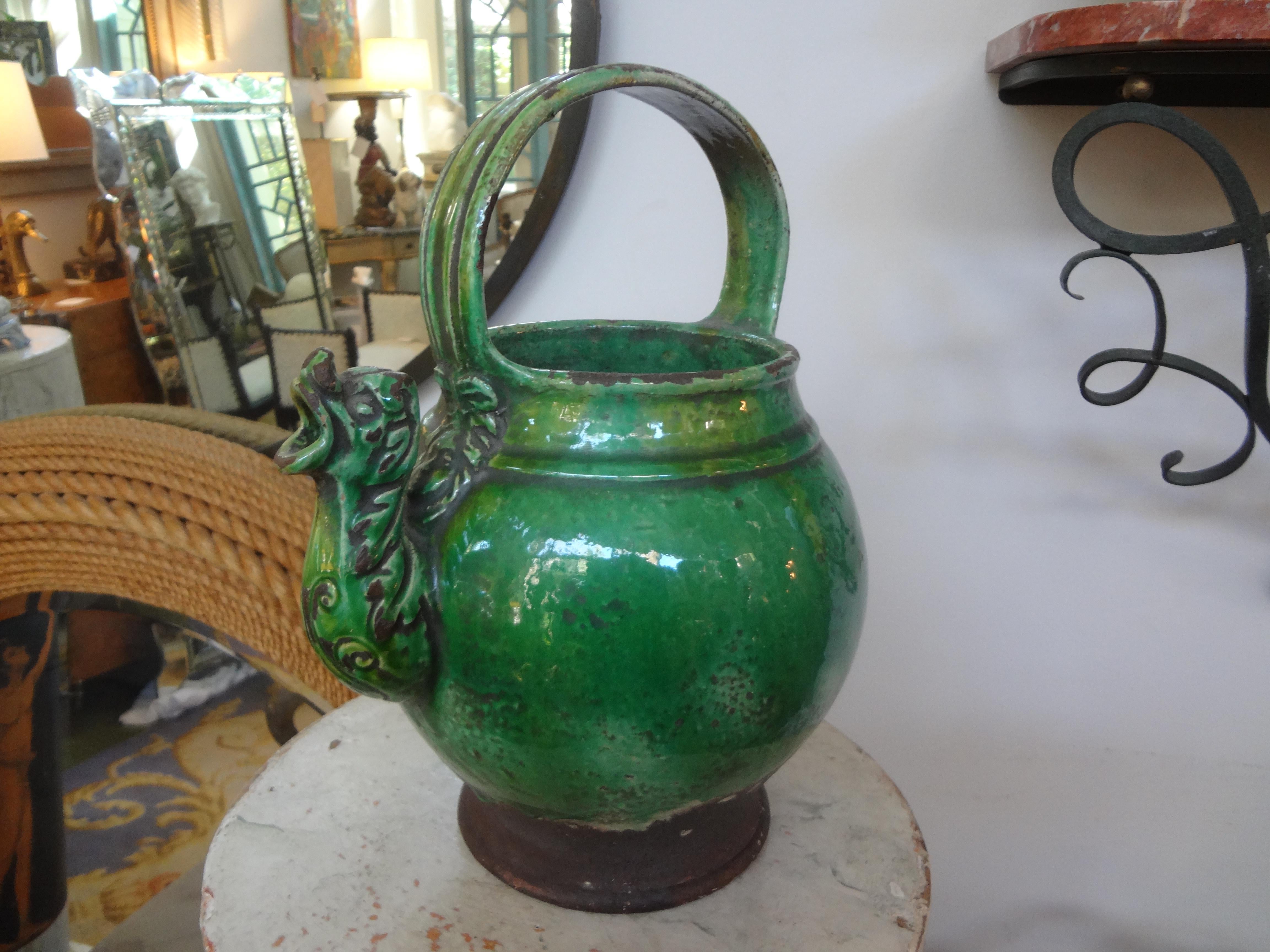 19th Century French Glazed Terracotta Vessel or Pitcher For Sale 3